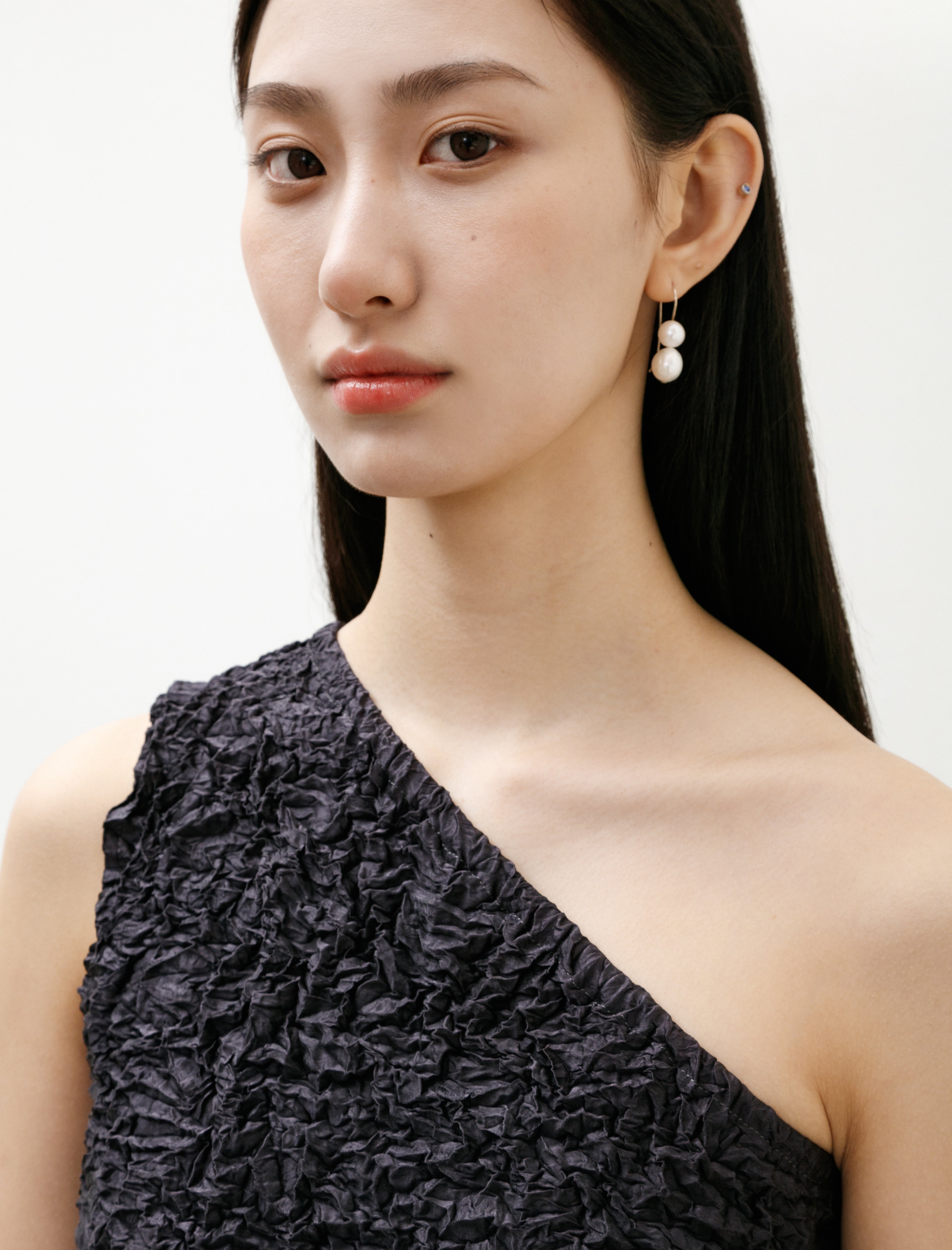 Azur Crumpled Silk One Shoulder Top Charcoal