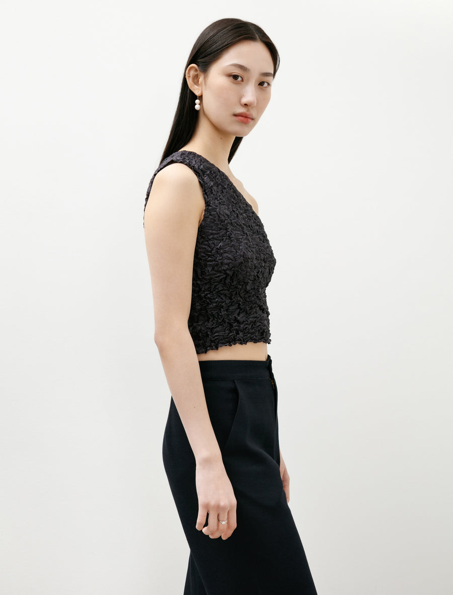 Crumpled Silk One Shoulder Top Charcoal - Image 3