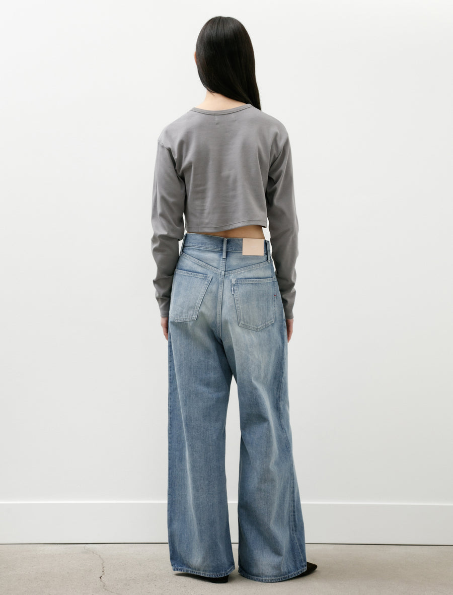 Selvedge Denim Two Tuck Wide Pants Indigo Light Fade - Image 6