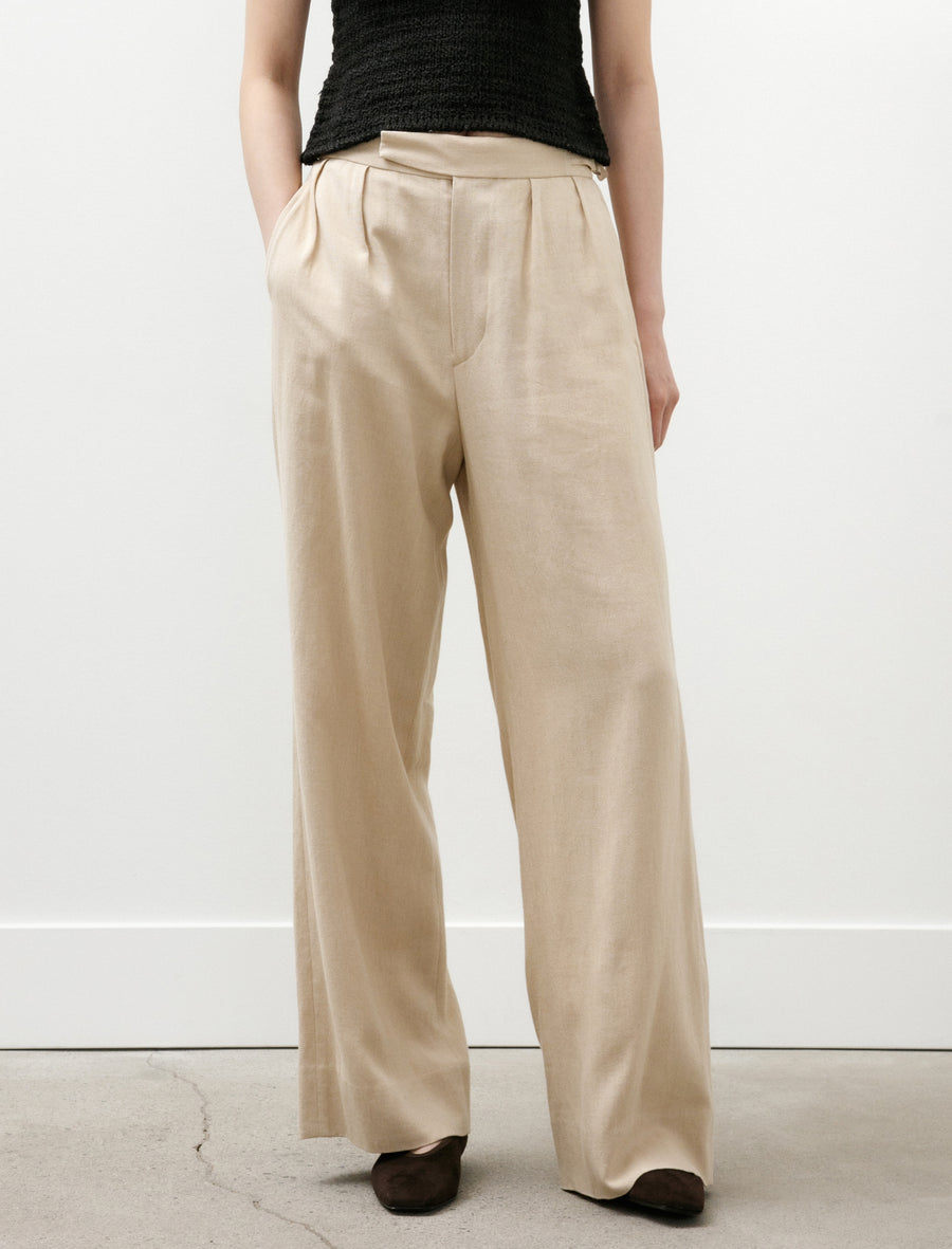 Rayon Linen Tucked Pants Beige - Image 2