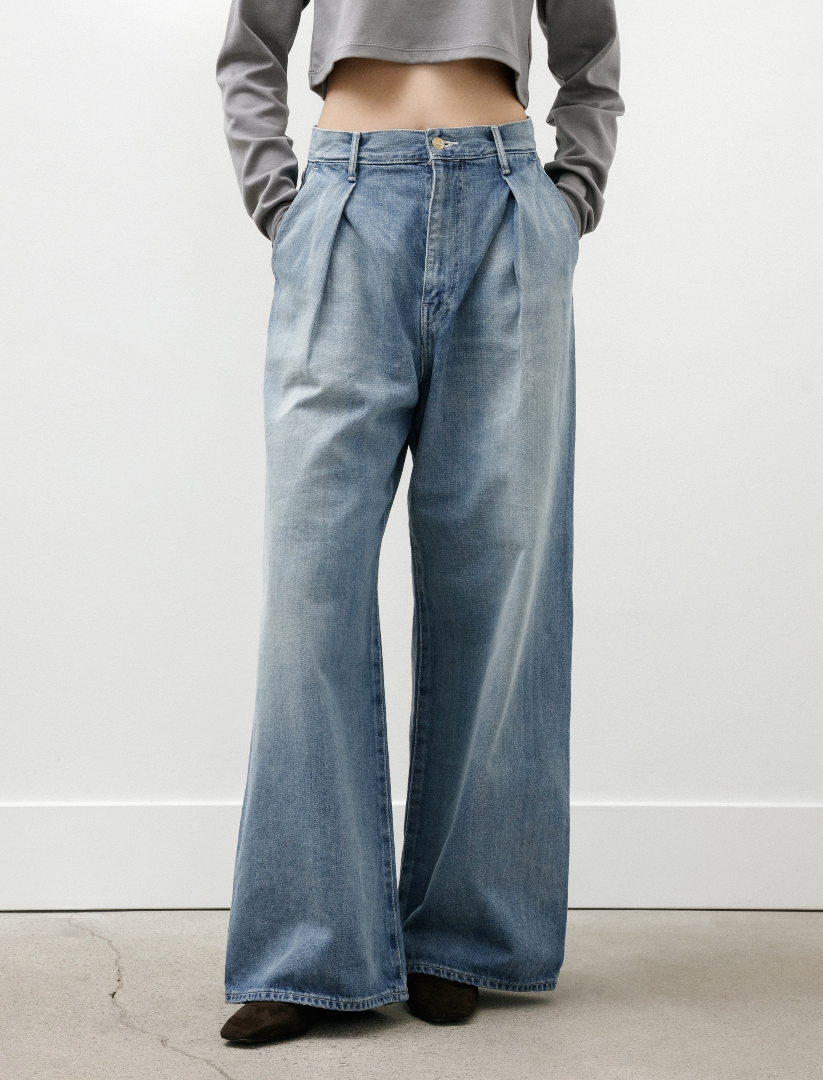 Graphpaper Selvedge Denim Two Tuck Wide Pants Indigo Light Fade