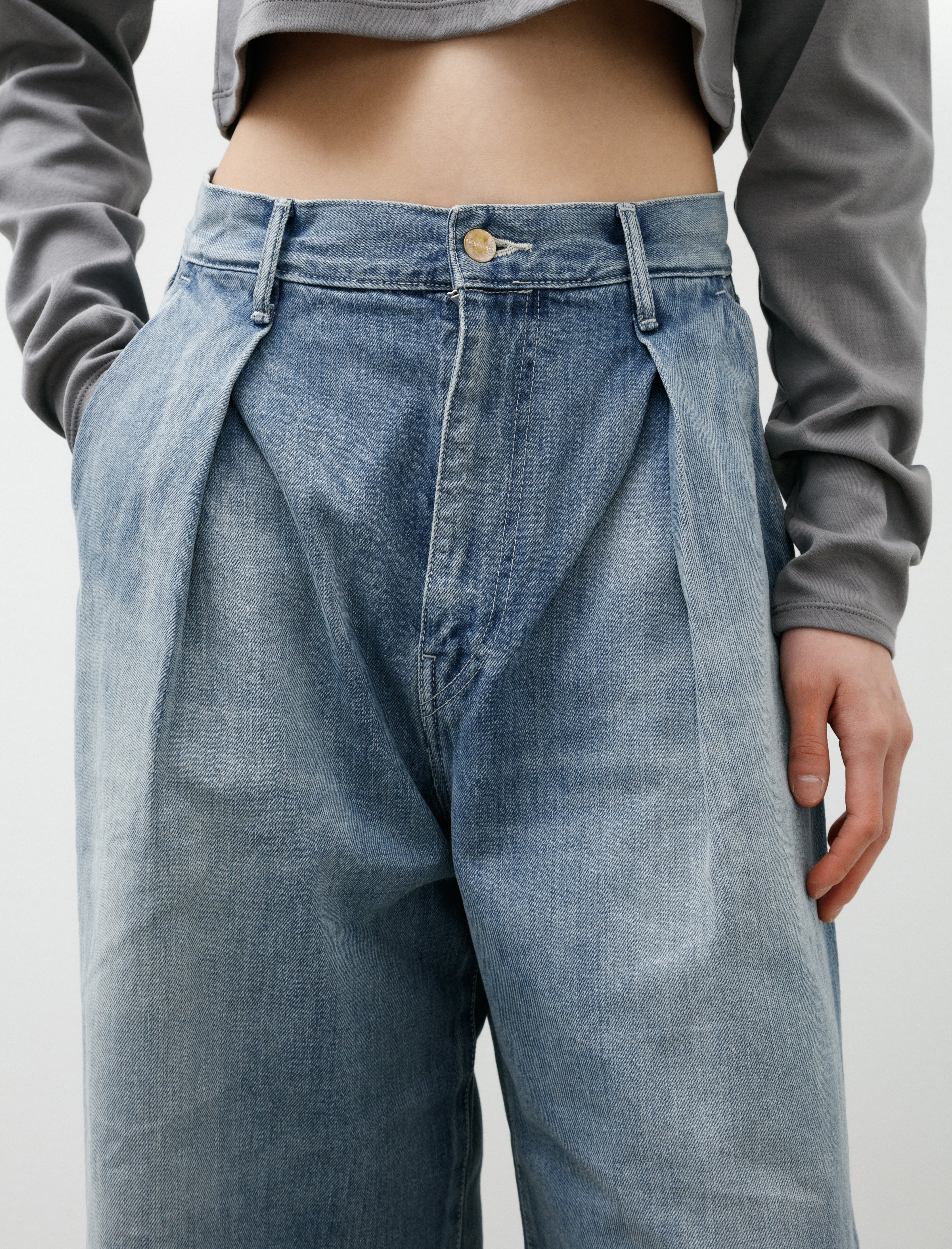 Graphpaper Selvedge Denim Two Tuck Wide Pants Indigo Light Fade