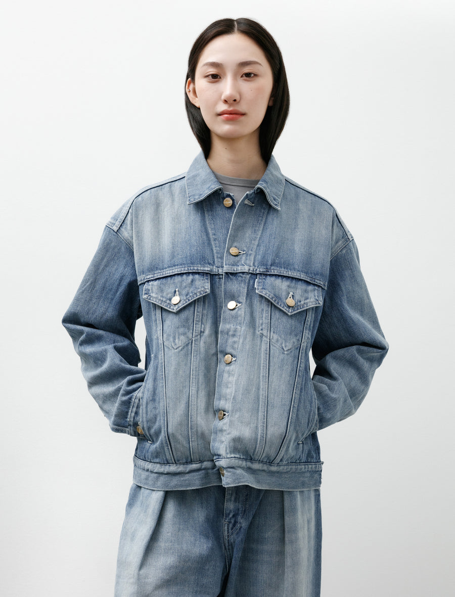 Selvedge Denim Trucker Jacket Indigo Light Fade - Image 2