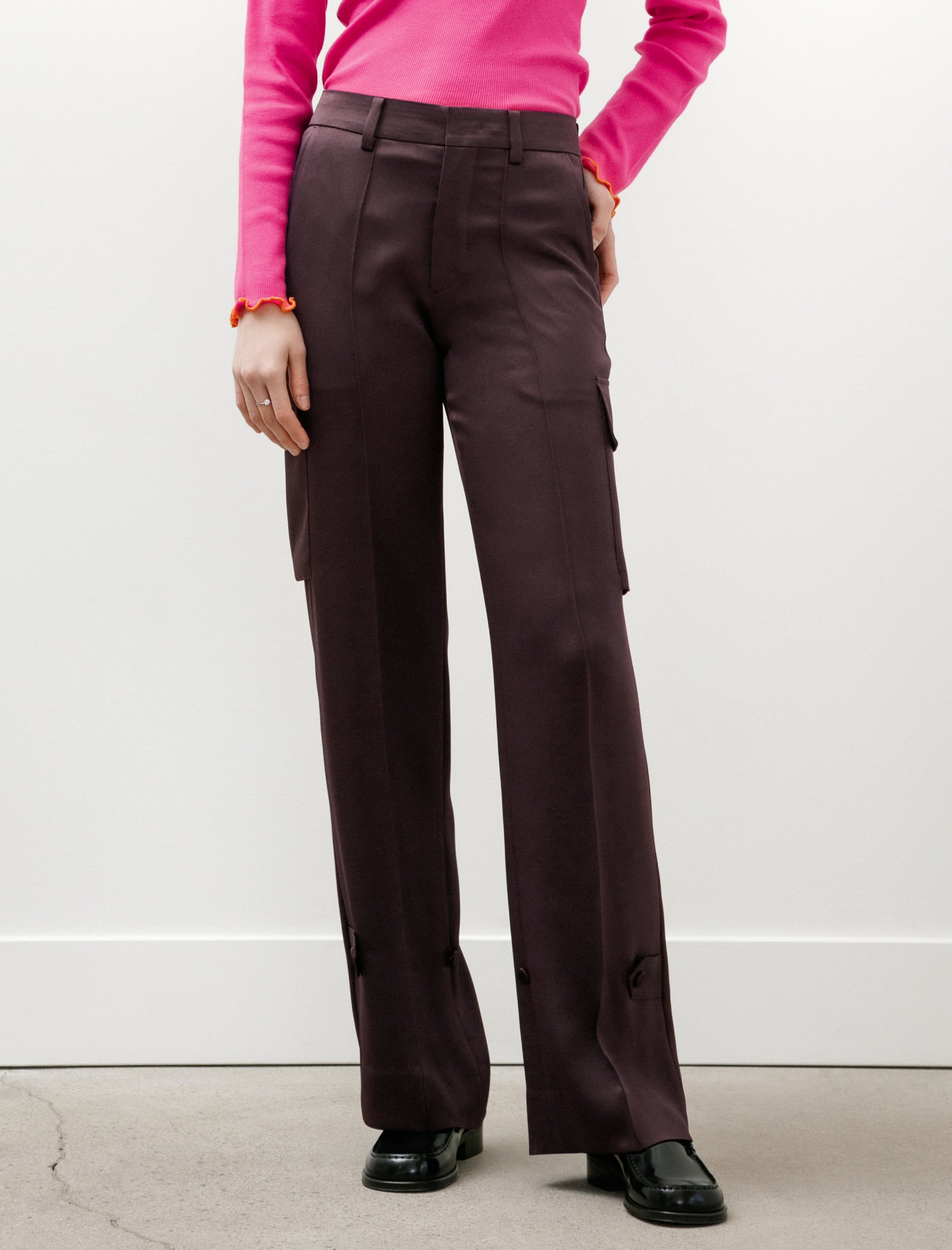 Kanako Sakai Satin Cargo Pants Burgundy