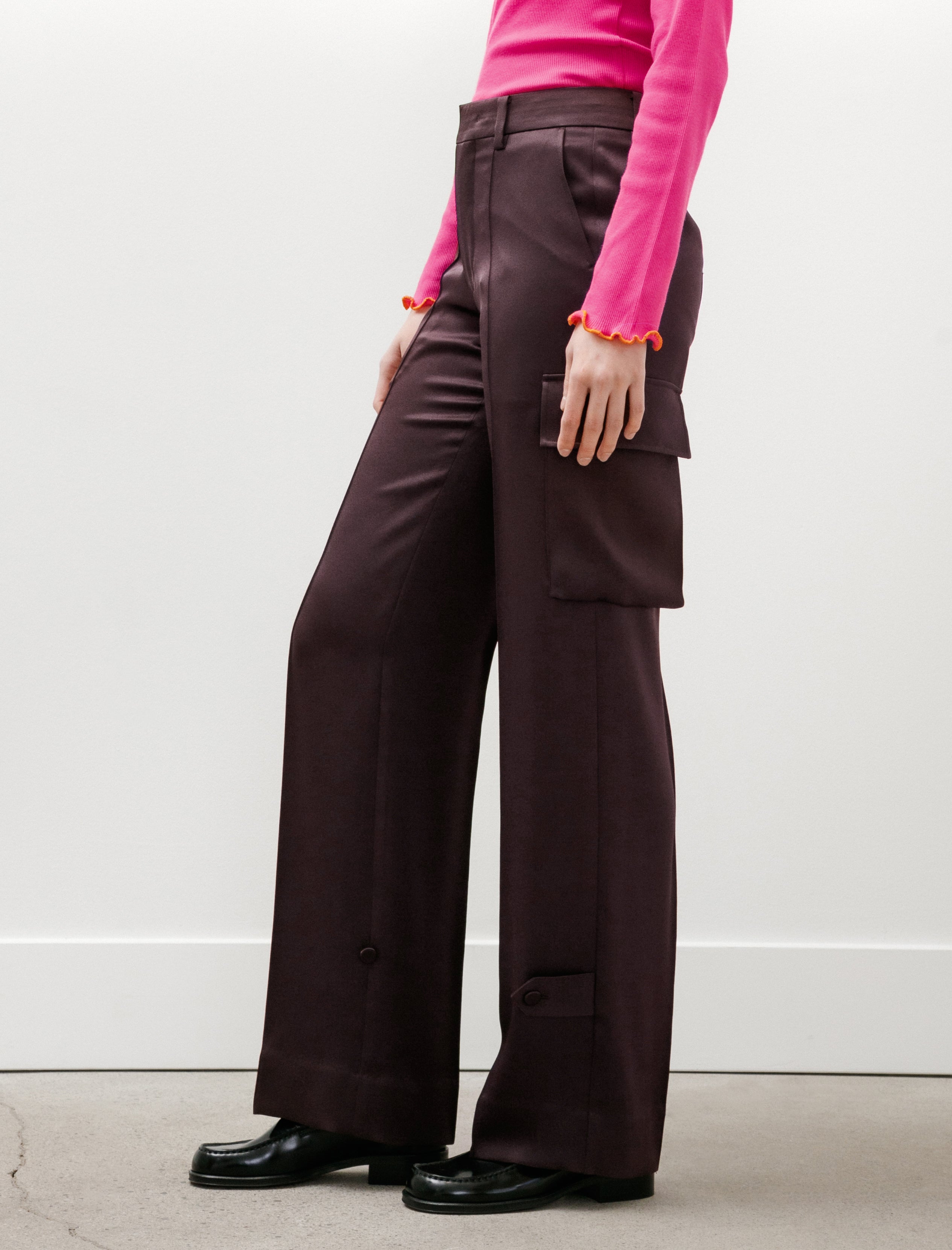 Kanako Sakai Satin Cargo Pants Burgundy