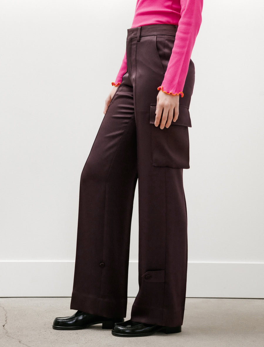 Satin Cargo Pants Burgundy - Image 3
