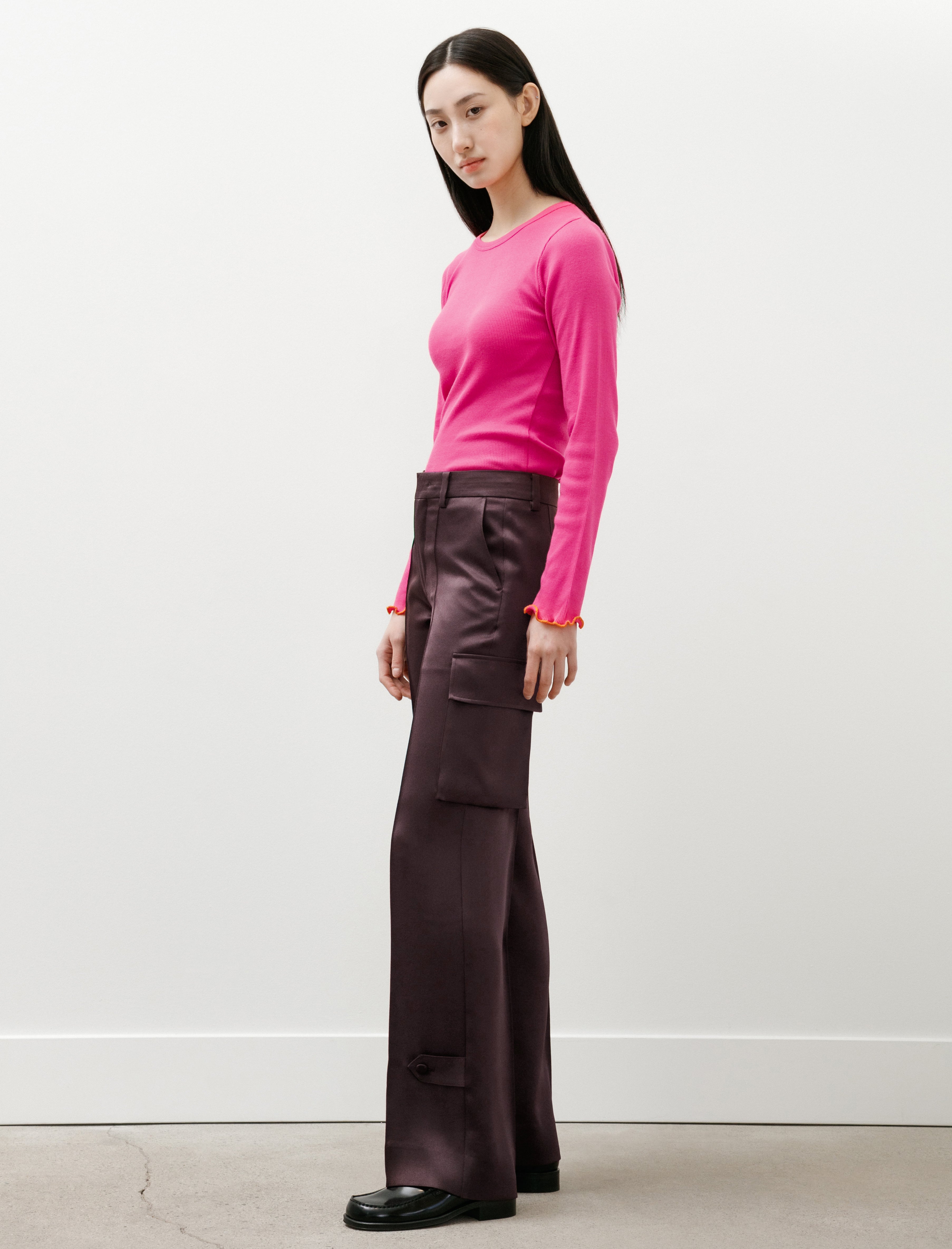Kanako Sakai Satin Cargo Pants Burgundy