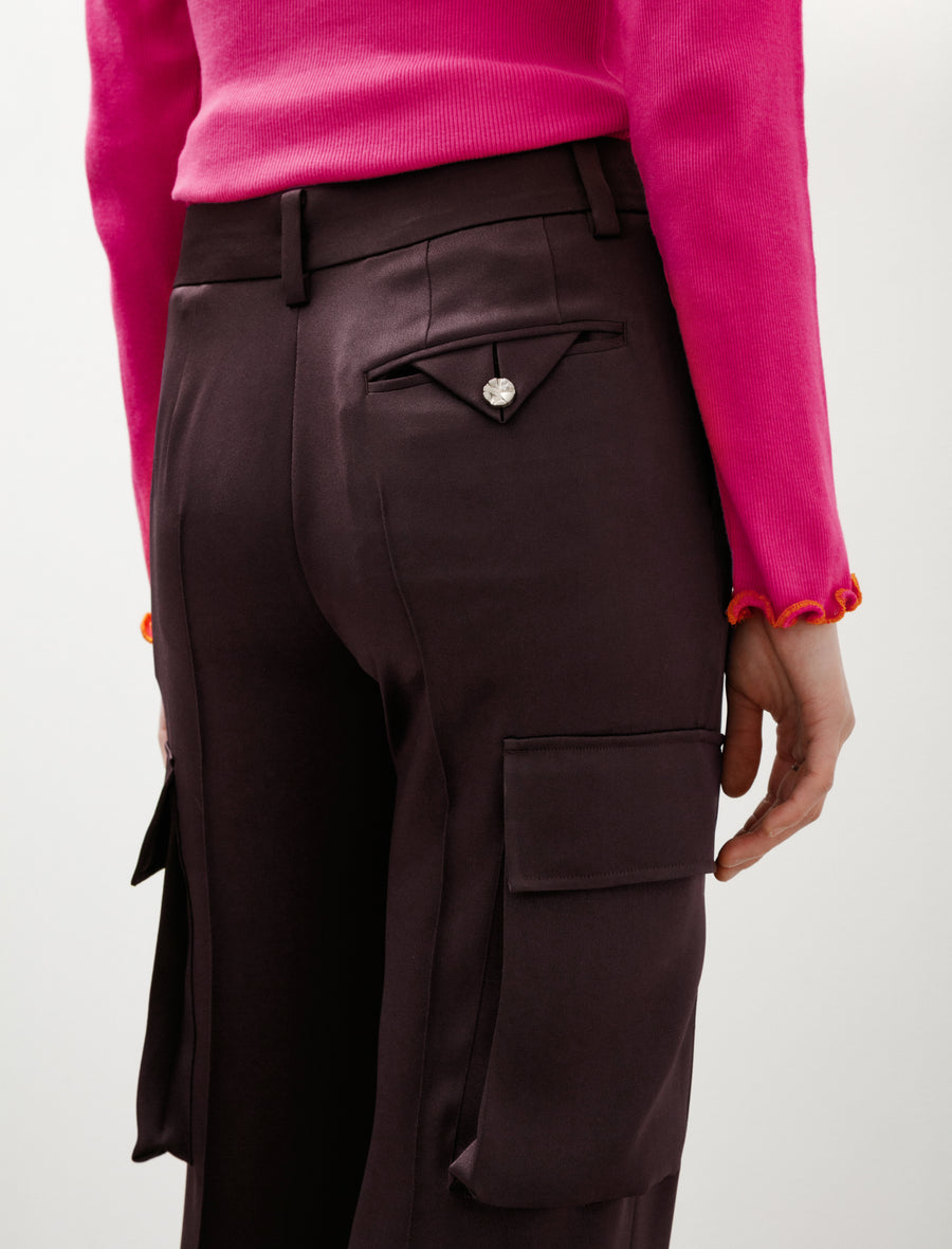 Satin Cargo Pants Burgundy - Image 7