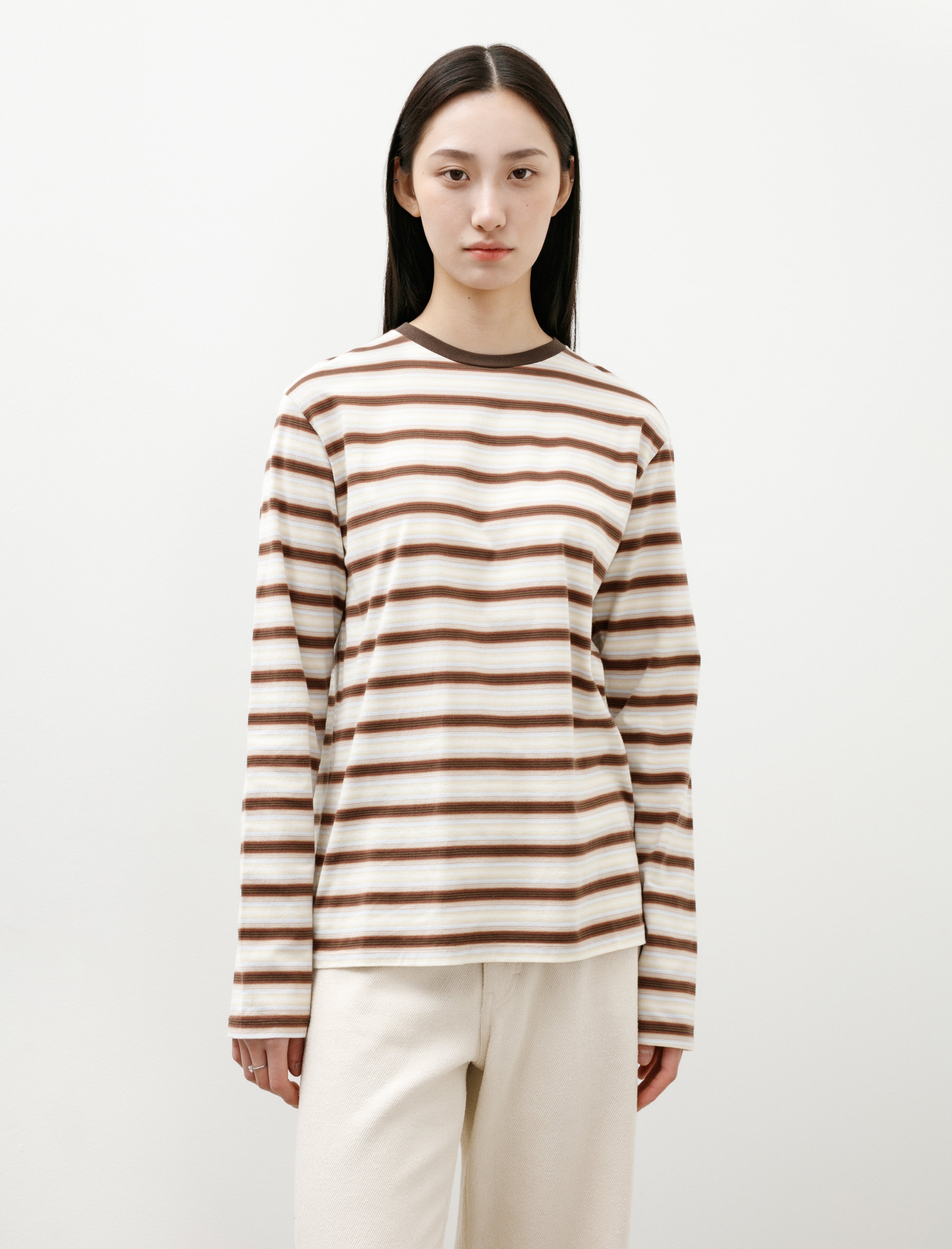 Auralee Gradient Stripe Jersey L/S Tee Fade Brown