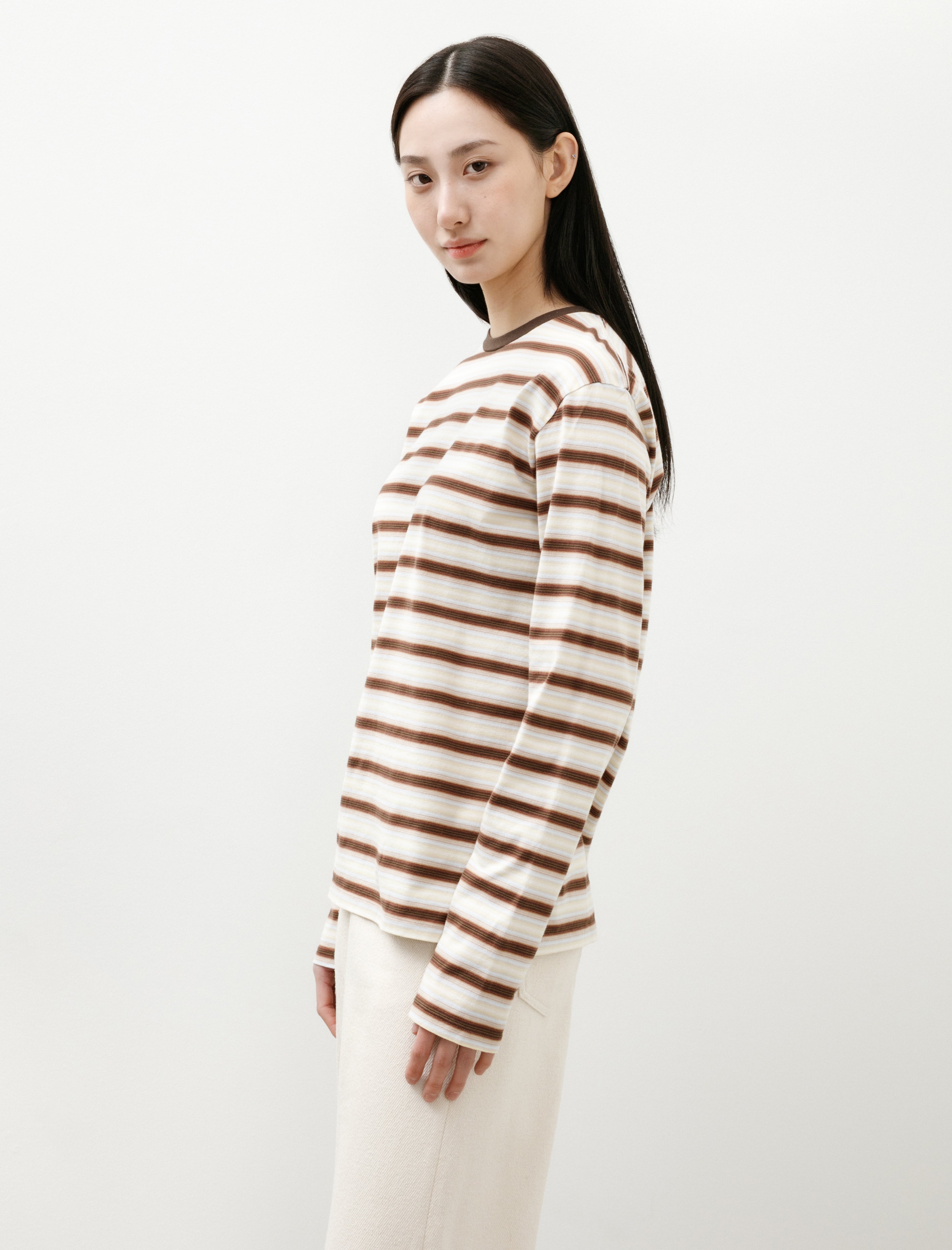 Auralee Gradient Stripe Jersey L/S Tee Fade Brown