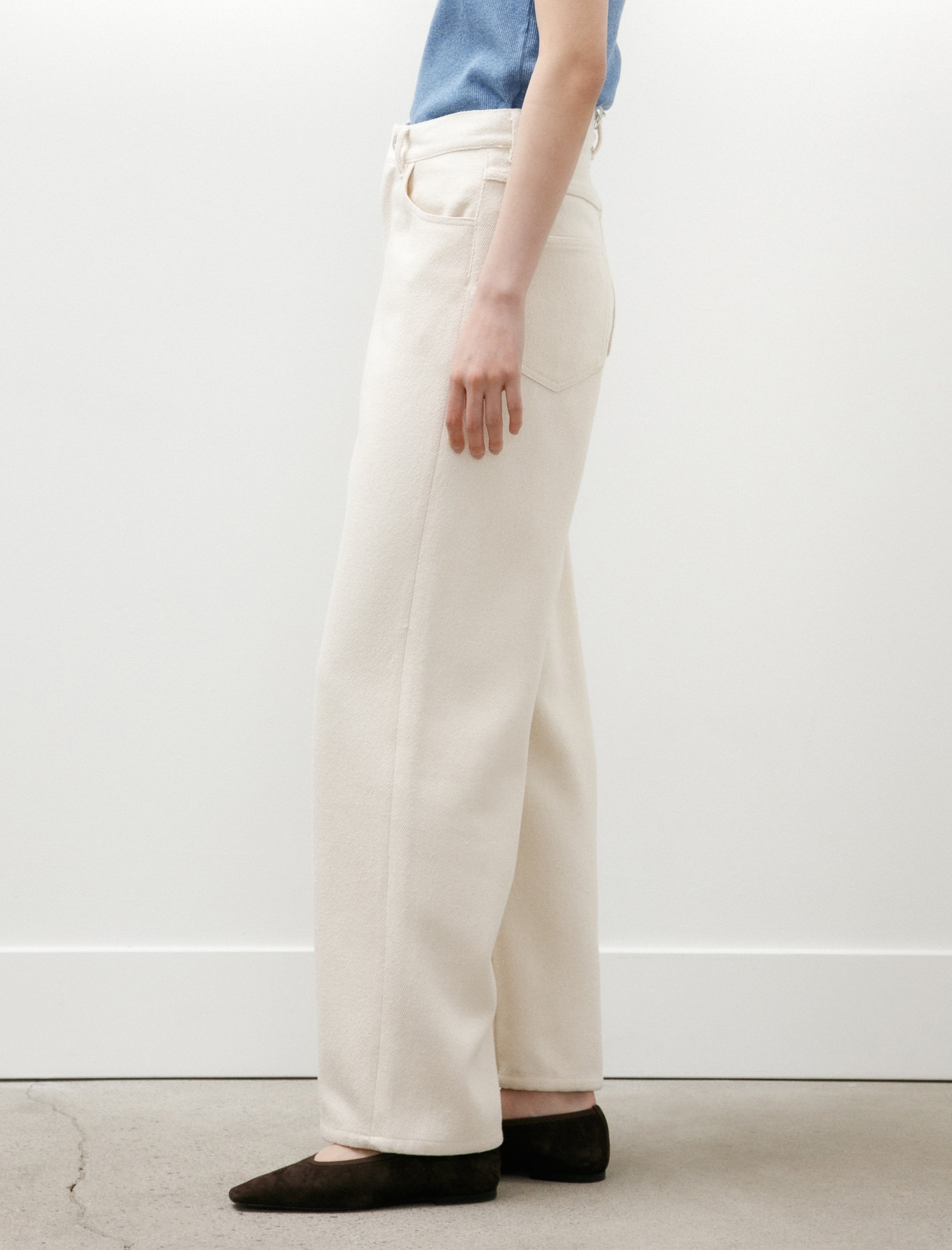 Auralee Silk Nep Denim 5P Wide Pants Ivory