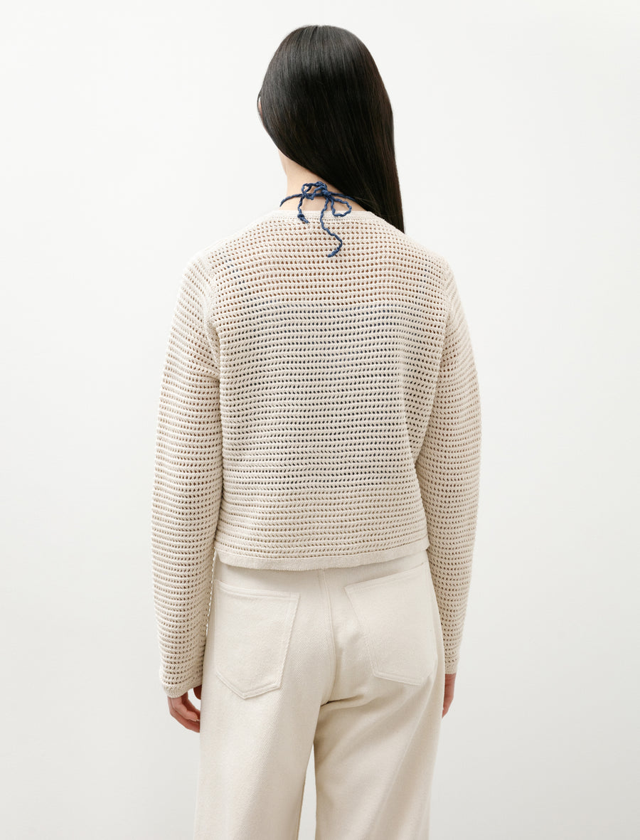 Tussah Silk Cotton Mesh Knit Cardigan Ivory - Image 5
