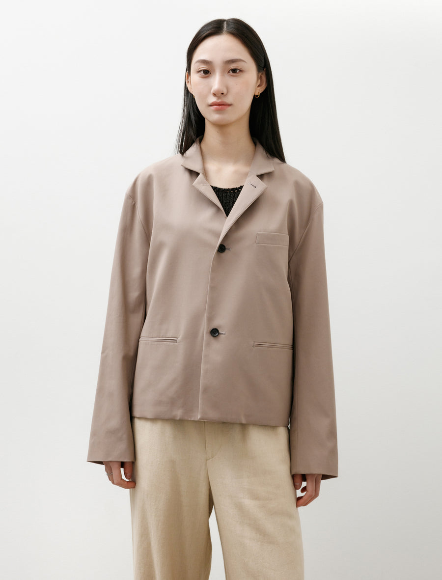 Brushed Cotton Gabardine Stand Collar Jacket Taupe - Image 2