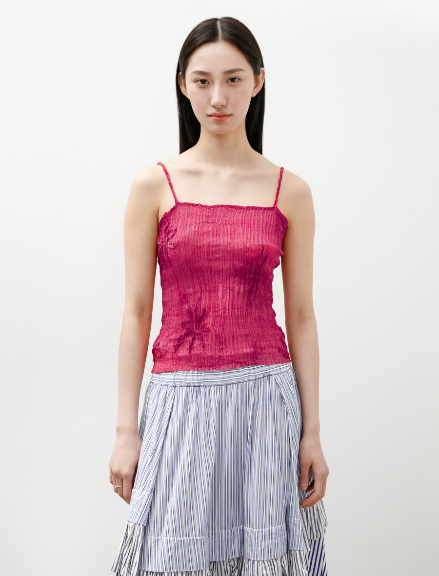 Plissé Sheer Silk Appliqué Top Fuchsia - Image 1