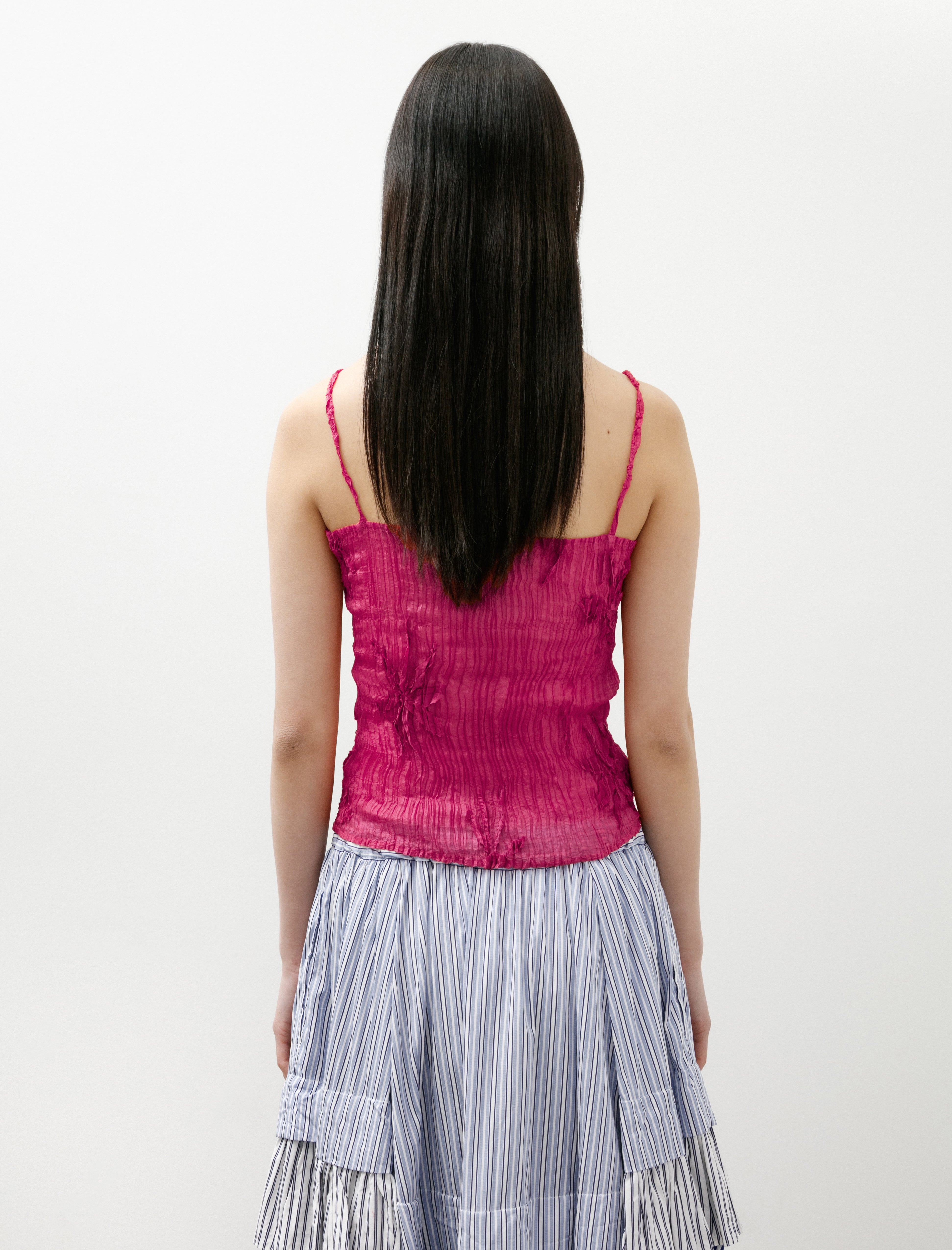 Azur Plissé Sheer Silk Appliqué Top Fuchsia