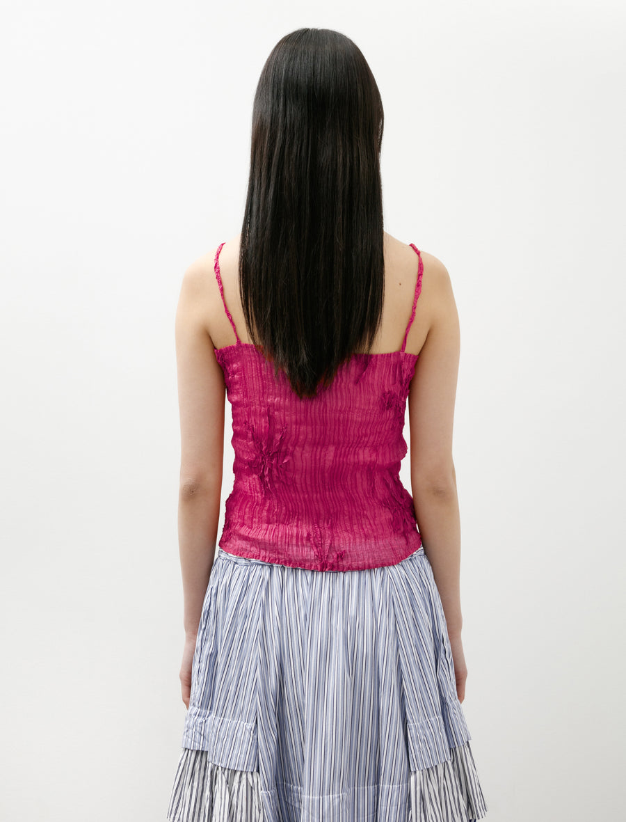 Plissé Sheer Silk Appliqué Top Fuchsia - Image 4