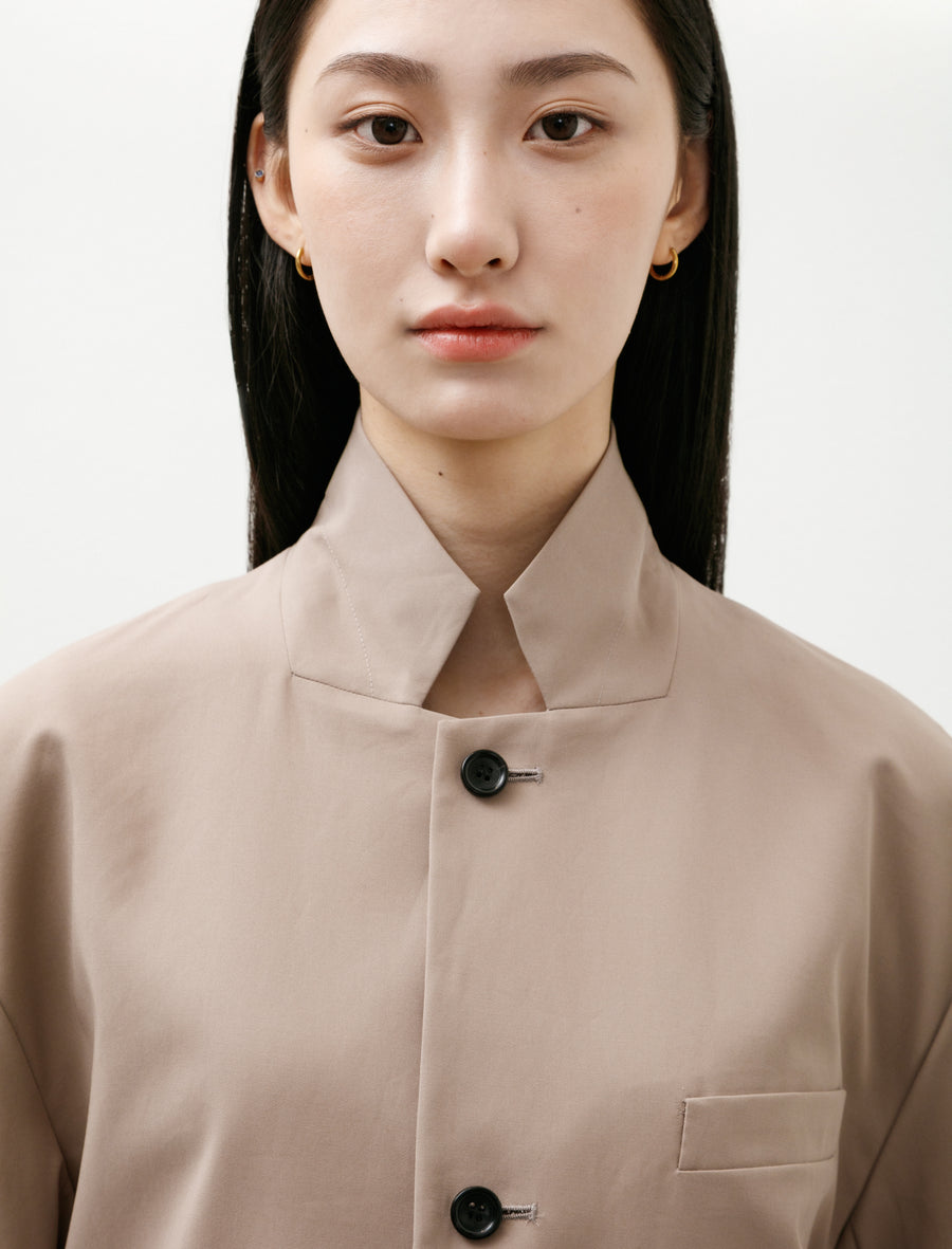 Brushed Cotton Gabardine Stand Collar Jacket Taupe - Image 3