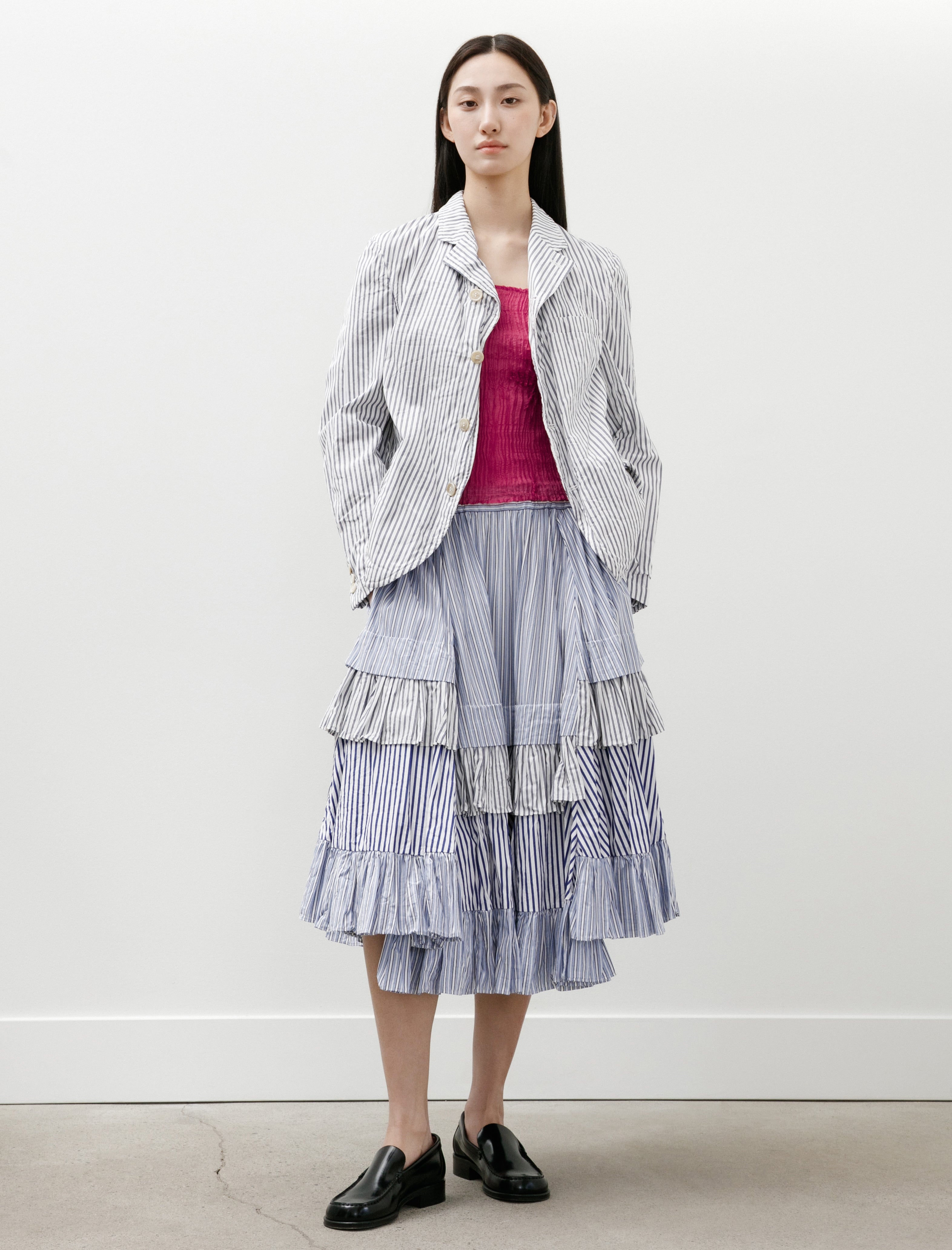 Comme des Garçons Comme des Garçons Multi Ticking Stripe Tiered Skirt