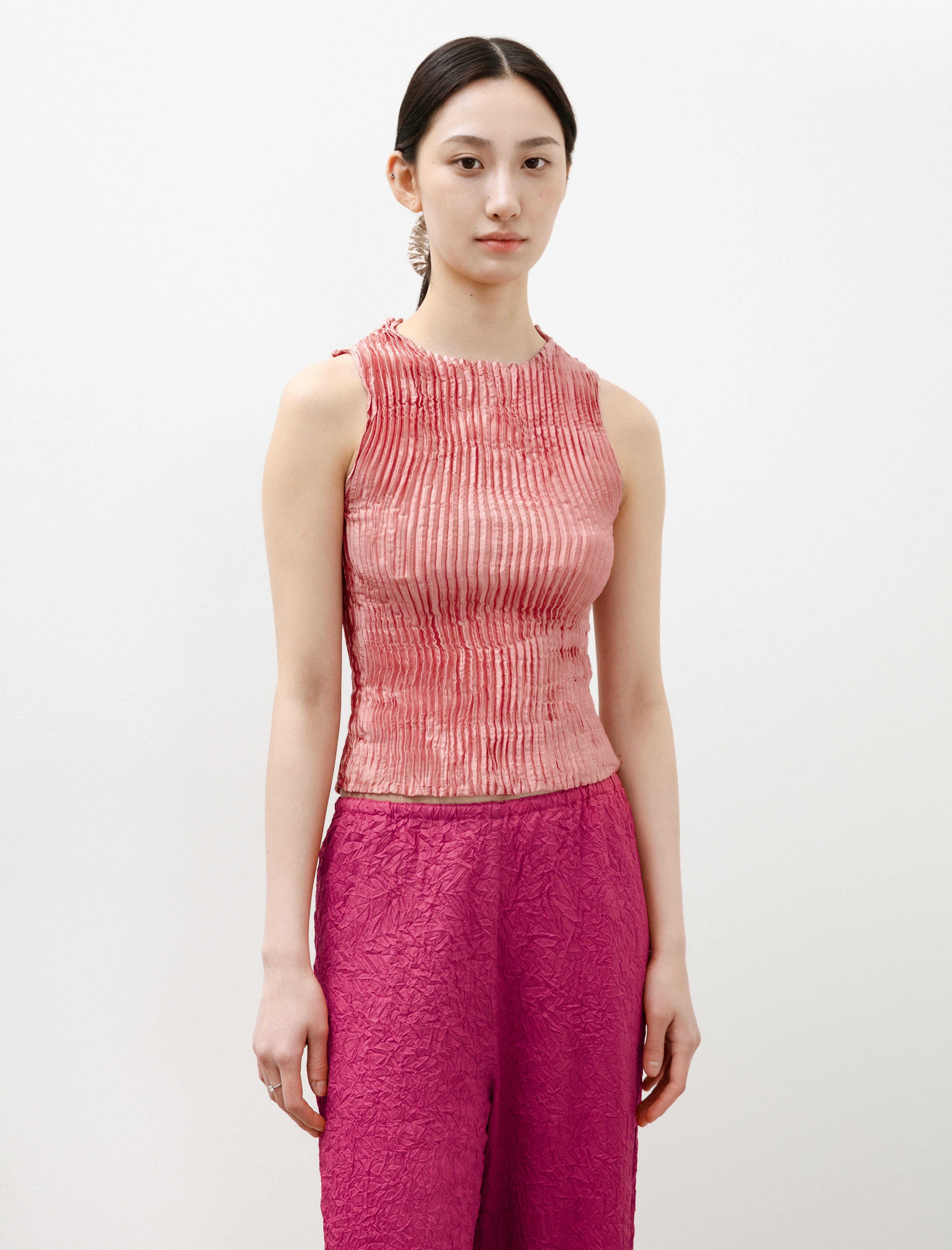 Azur Plissé Silk Tank Top Coral Pink