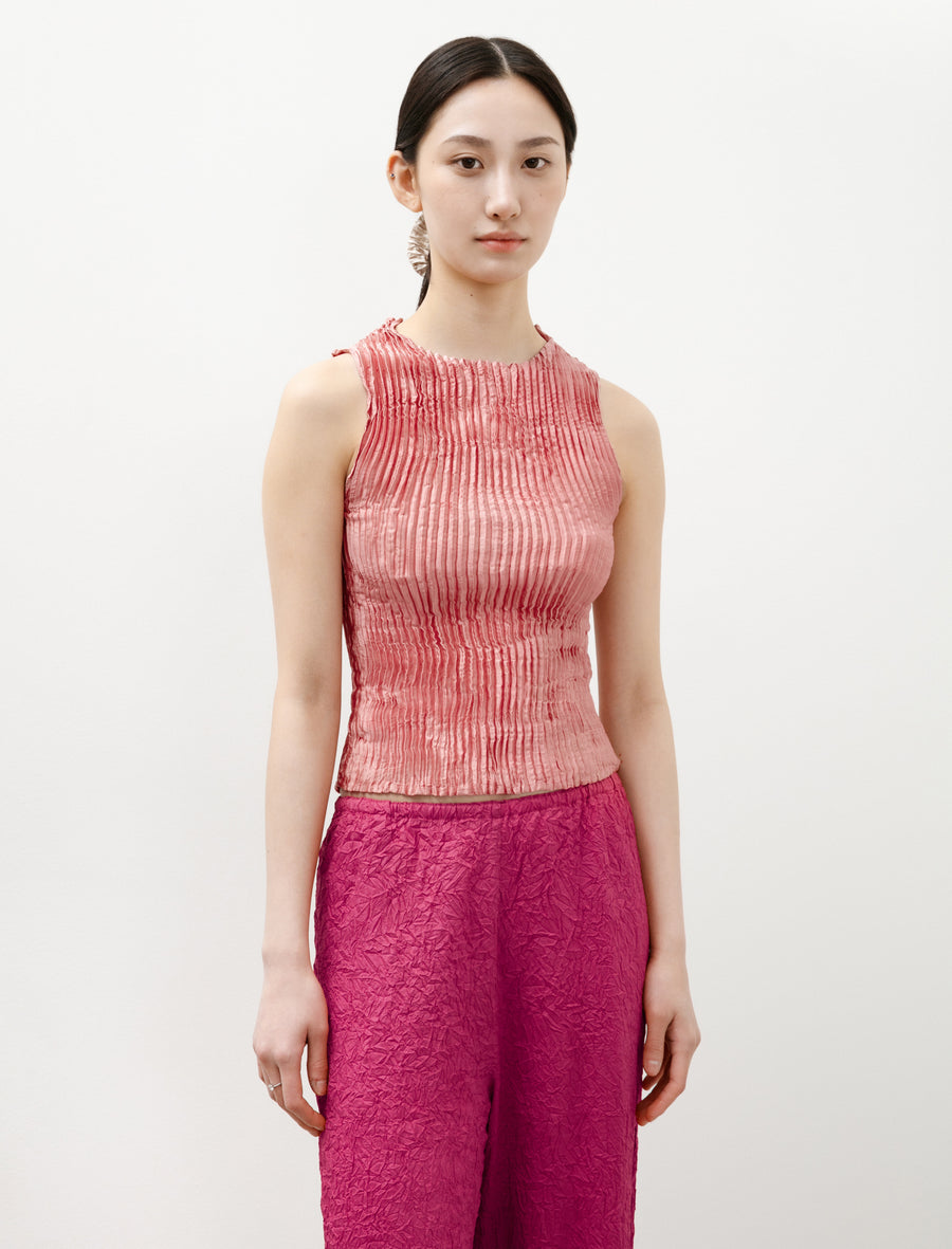 Plissé Silk Tank Top Coral Pink - Image 1