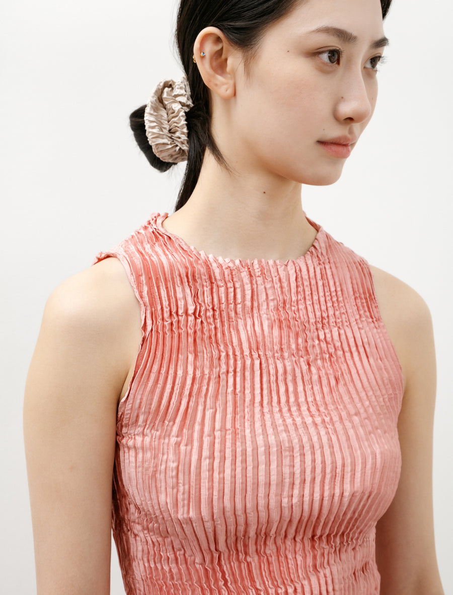Plissé Silk Tank Top Coral Pink - Image 2