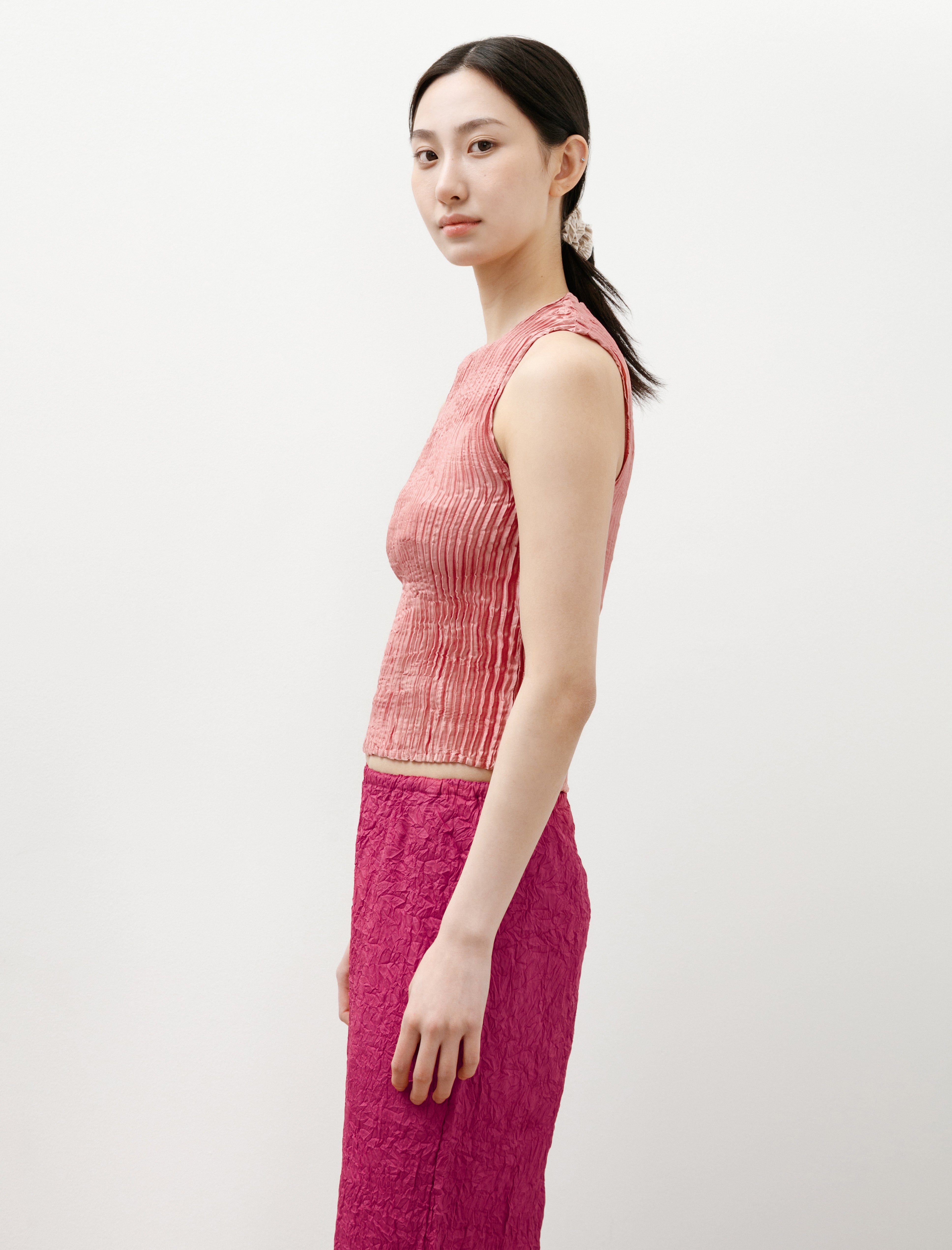 Azur Plissé Silk Tank Top Coral Pink