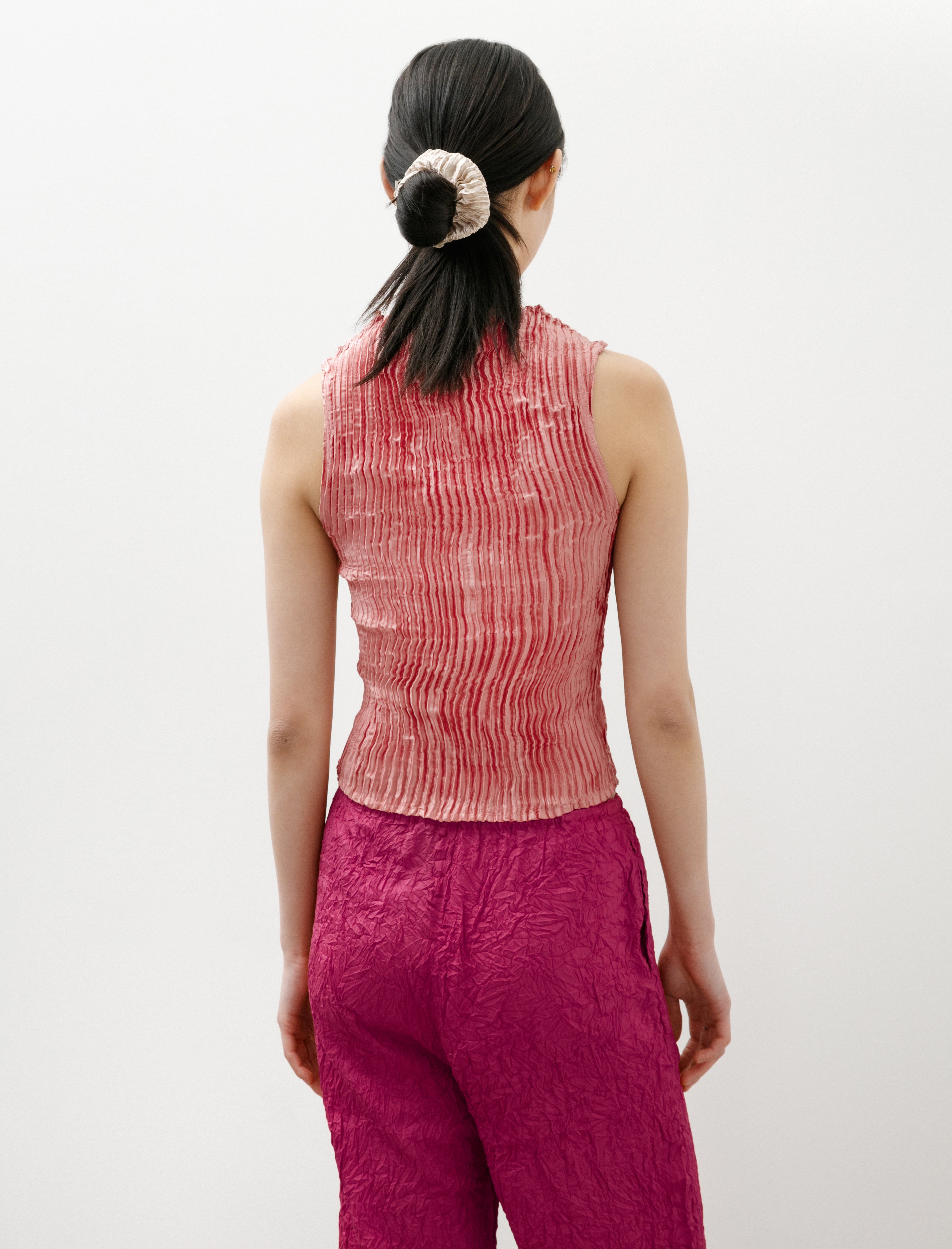 Azur Plissé Silk Tank Top Coral Pink