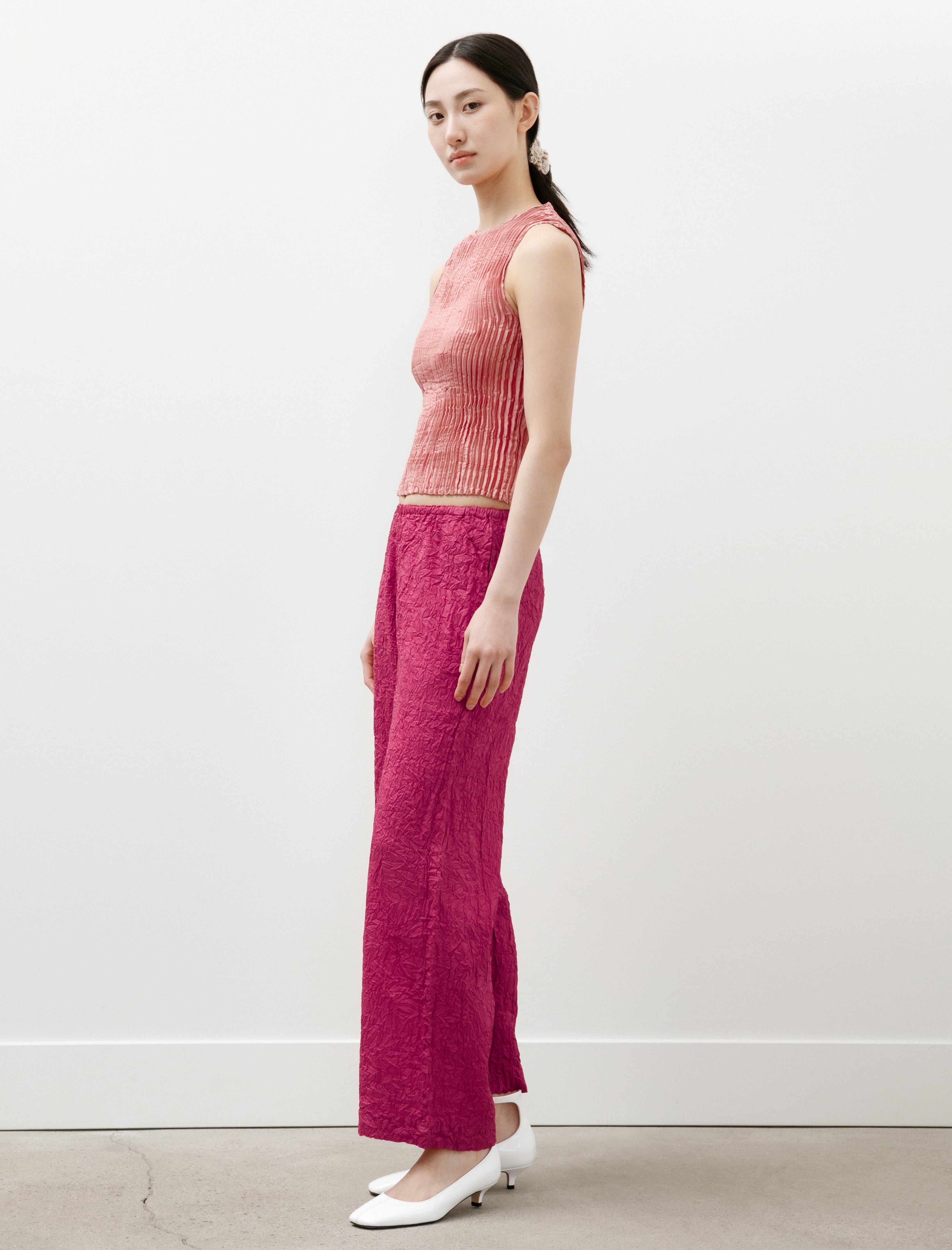 Azur Crumpled Matte Silk Pants Fuchsia