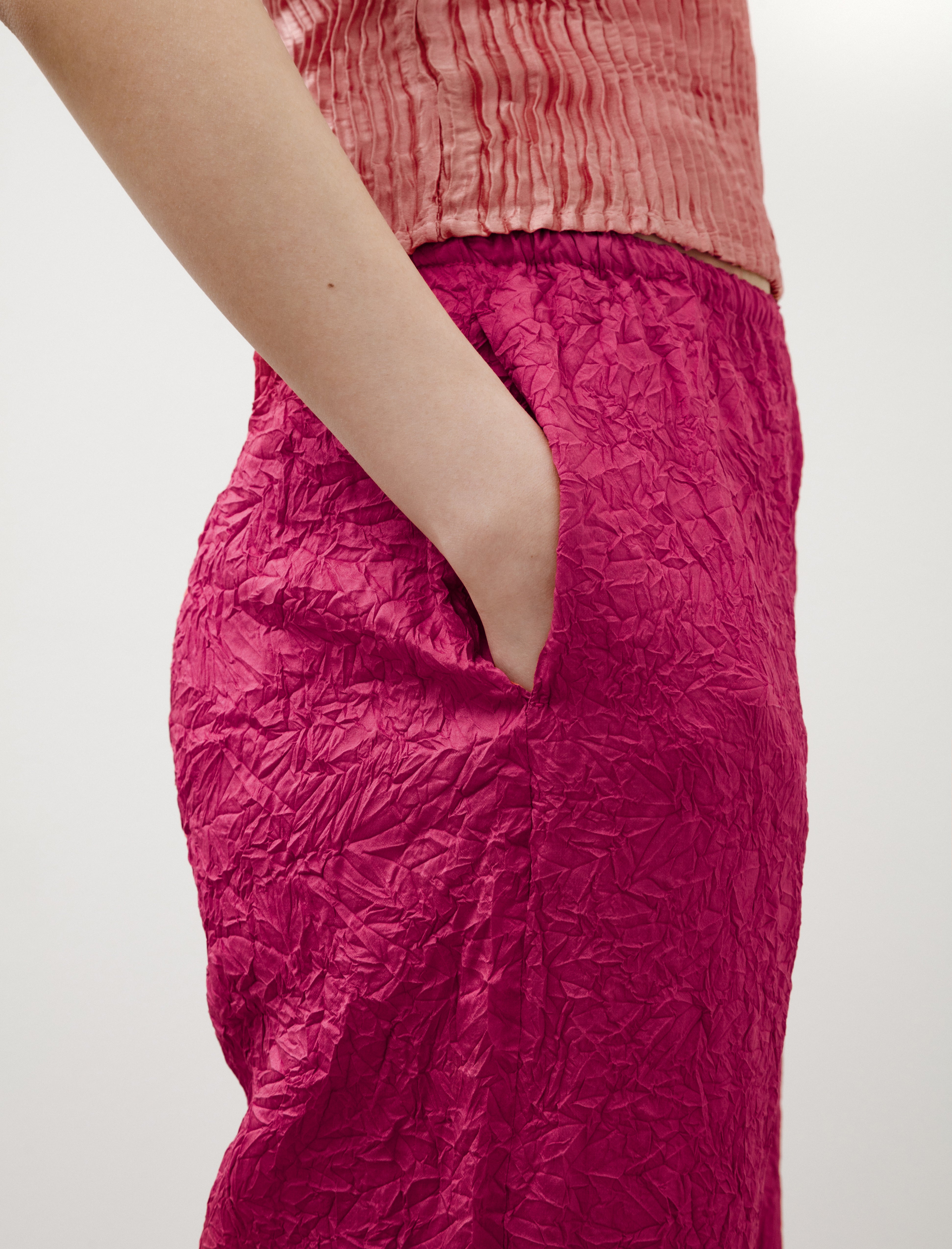 Azur Crumpled Matte Silk Pants Fuchsia