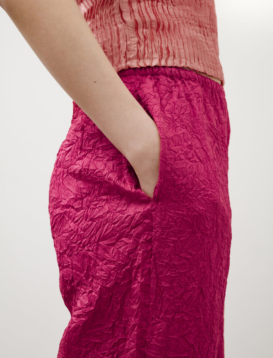 Crumpled Matte Silk Pants Fuchsia - Image 7