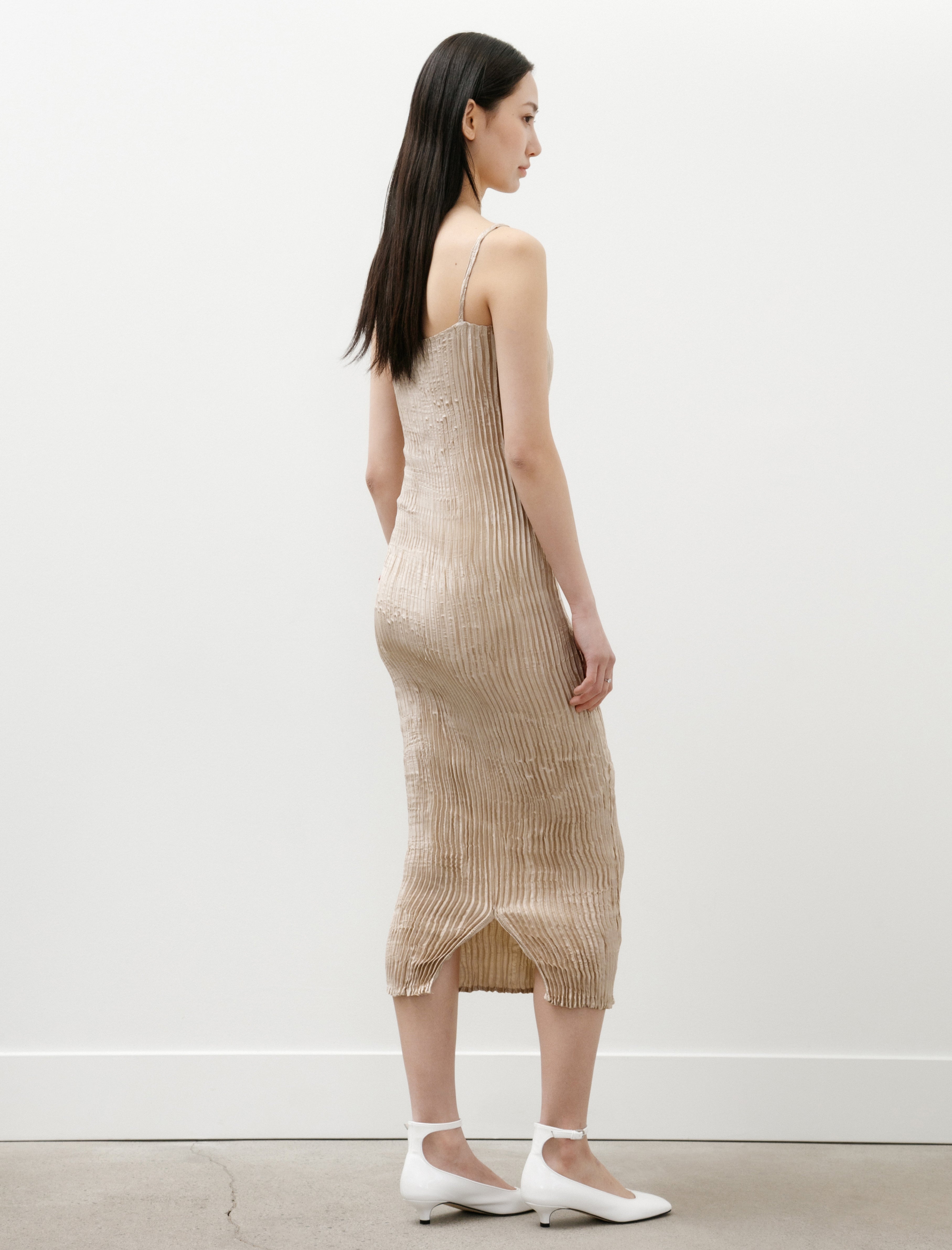 Azur Plissé Silk Tube Long Dress Stone