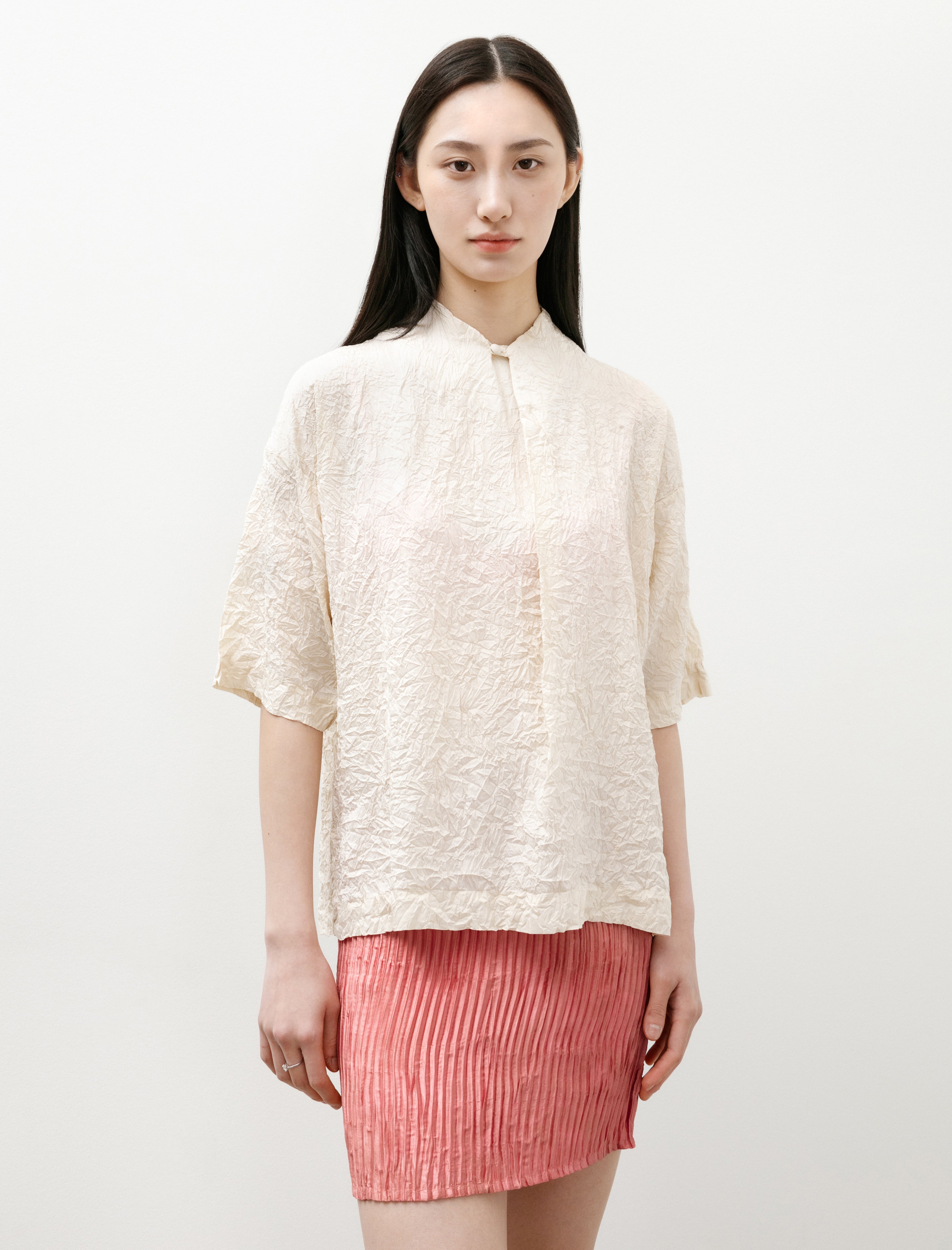 Azur Crumpled Matte Silk Shirt Off-White