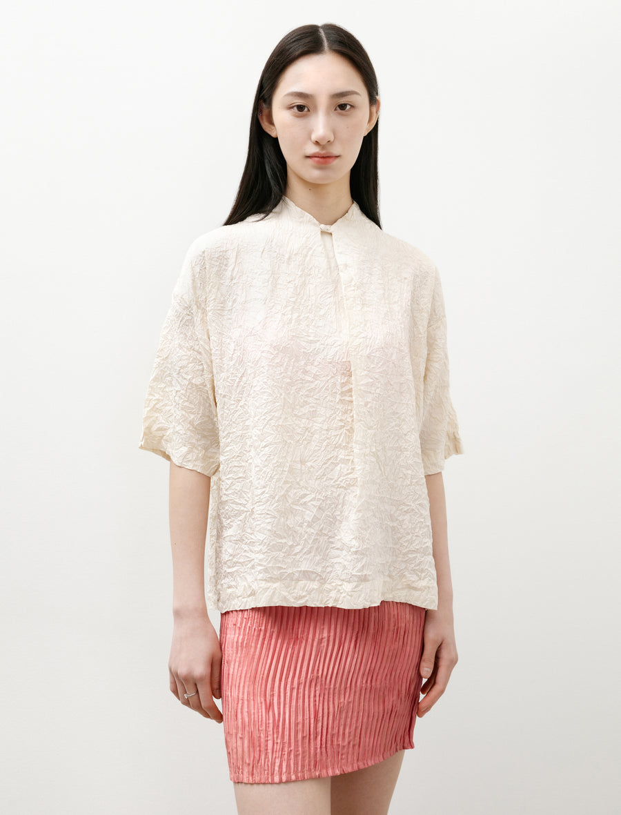 Crumpled Matte Silk Shirt Off-White - Image 1