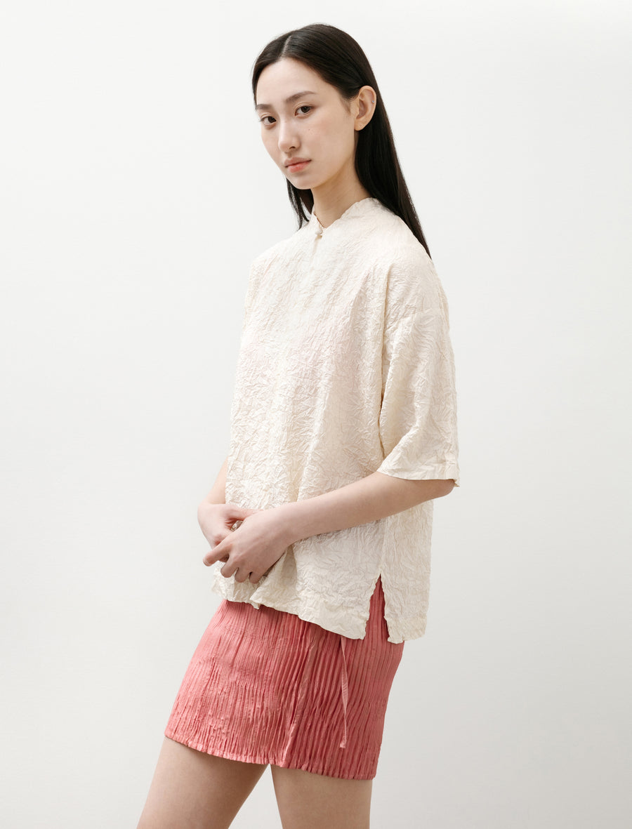 Crumpled Matte Silk Shirt Off-White - Image 2