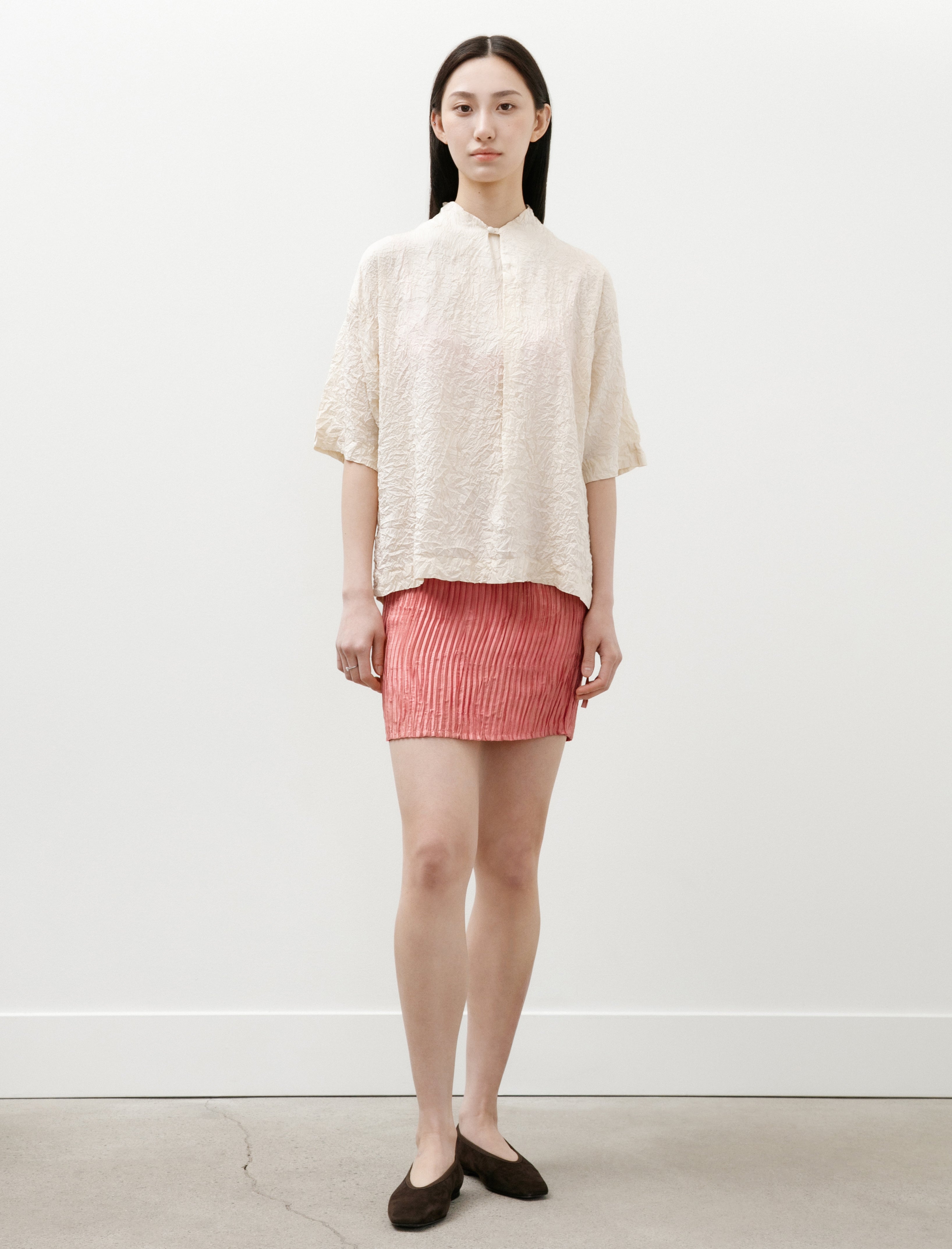 Azur Plissé Silk Short Skirt Coral Pink