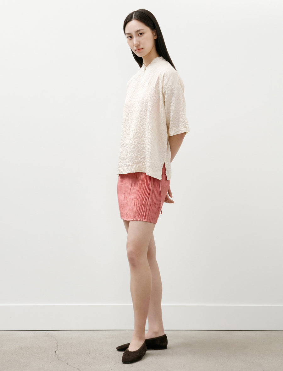 Plissé Silk Short Skirt Coral Pink - Image 3
