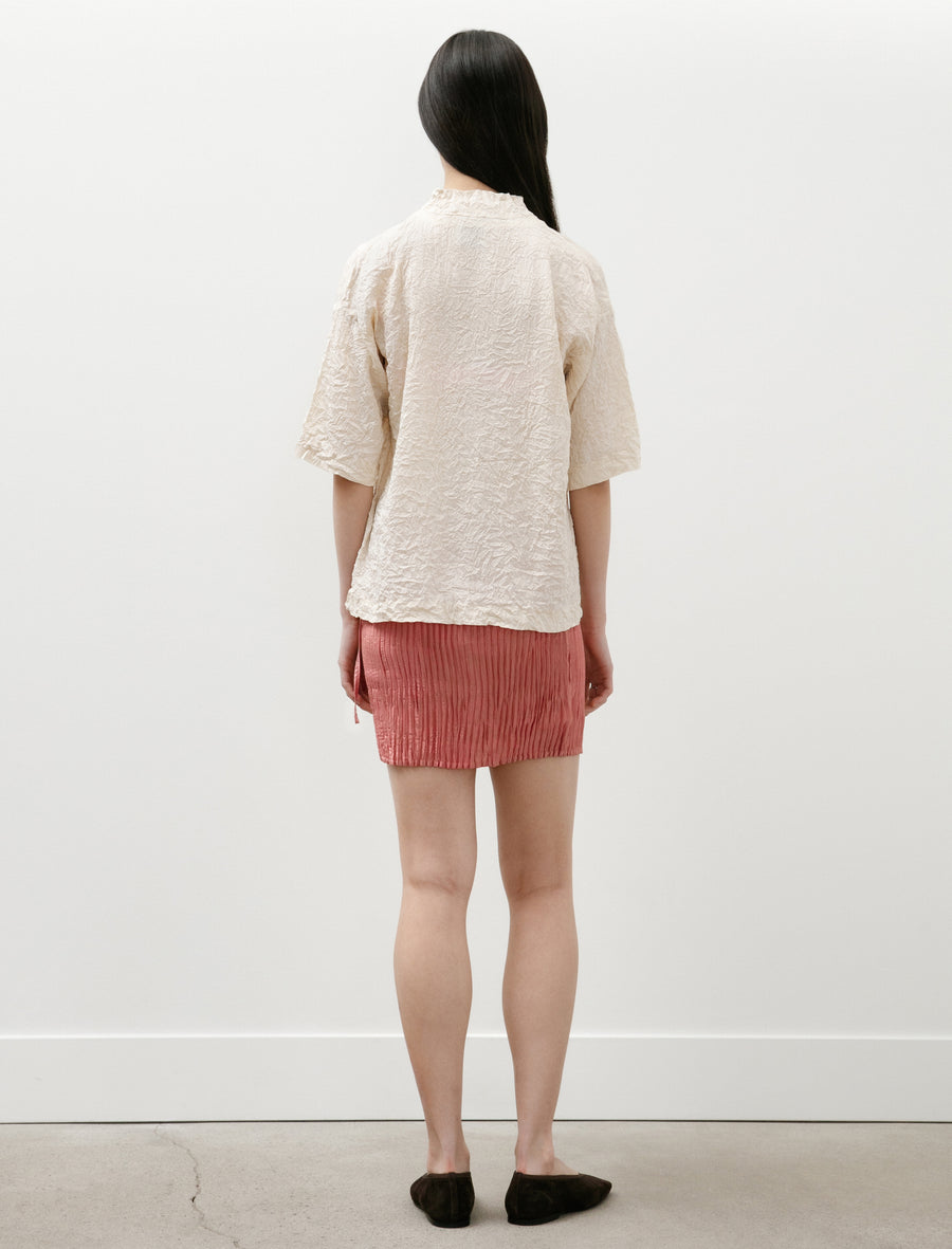 Plissé Silk Short Skirt Coral Pink - Image 5