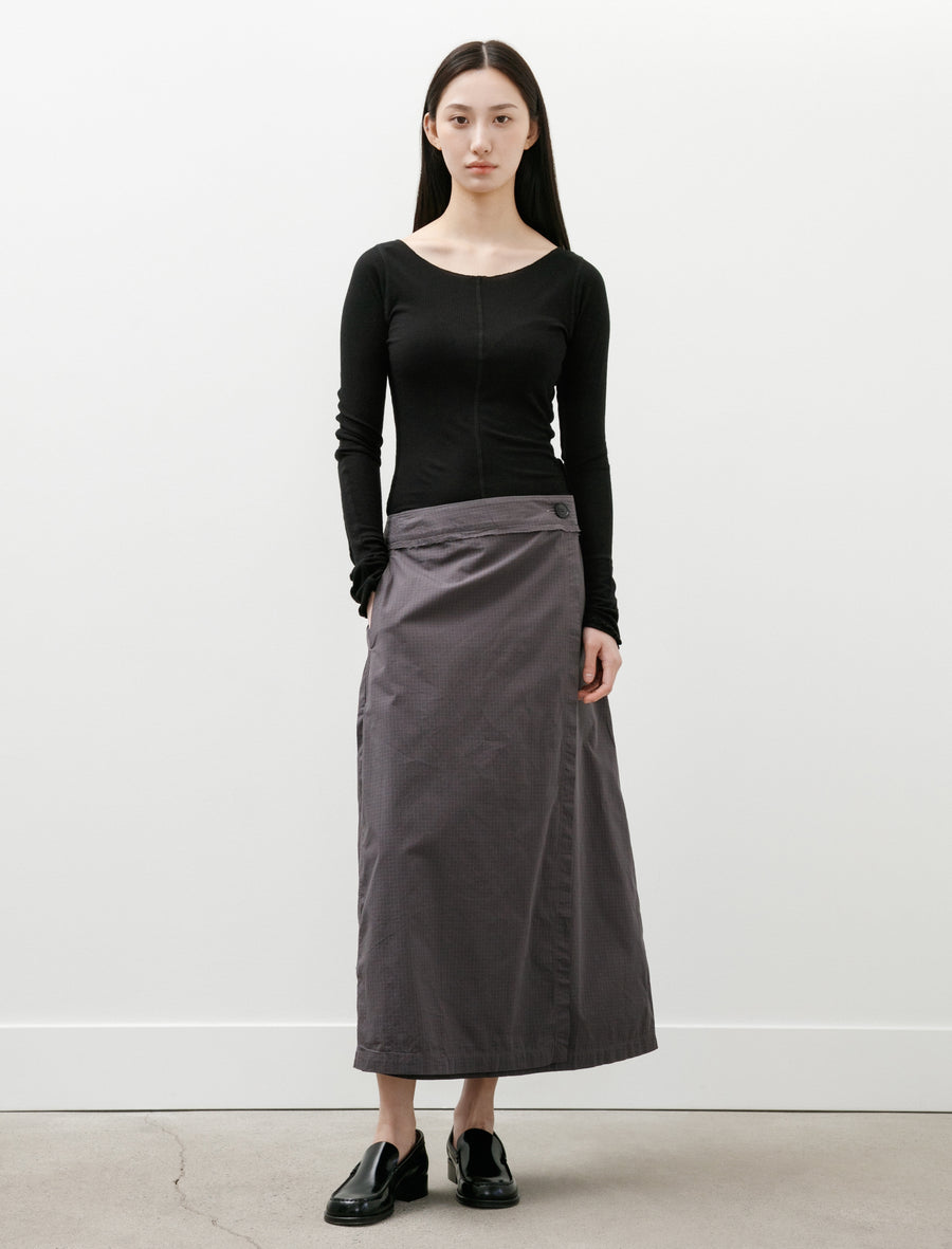 Classic Wrap Skirt Mushroom Micro Check Poplin - Image 1