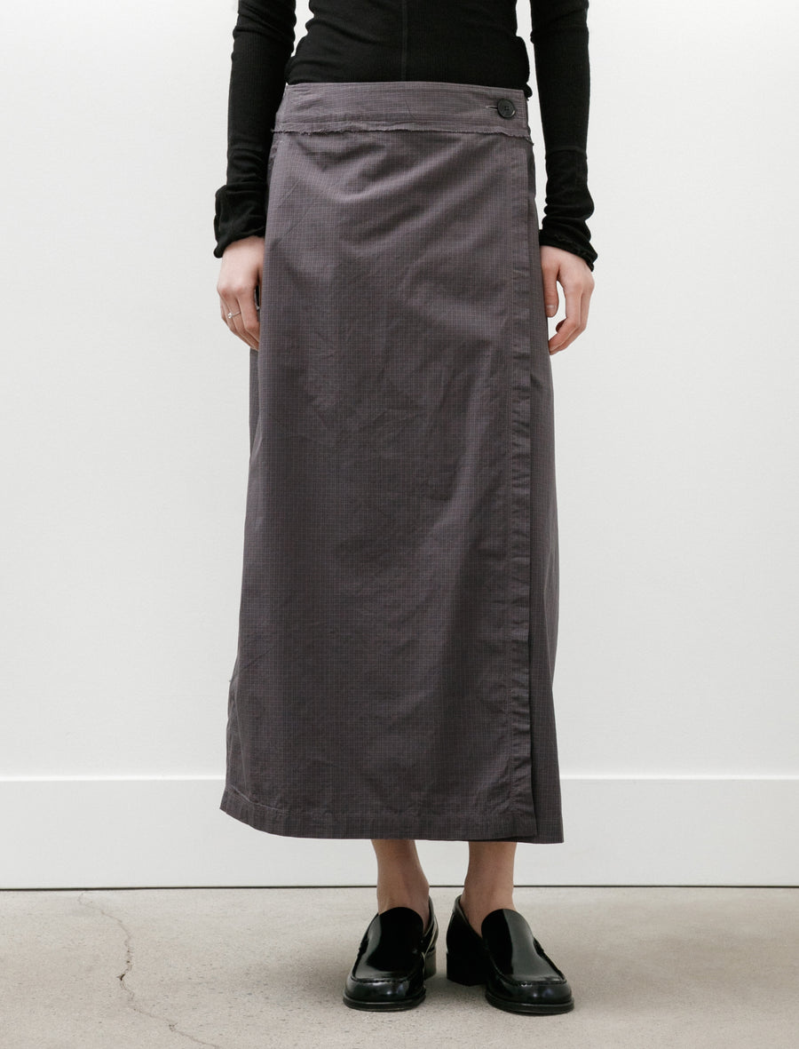 Classic Wrap Skirt Mushroom Micro Check Poplin - Image 2