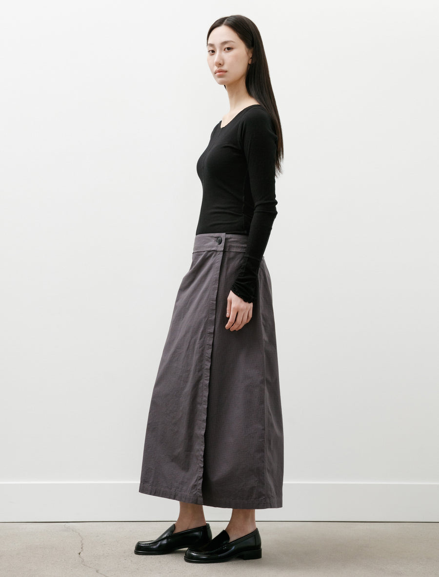 Classic Wrap Skirt Mushroom Micro Check Poplin - Image 3