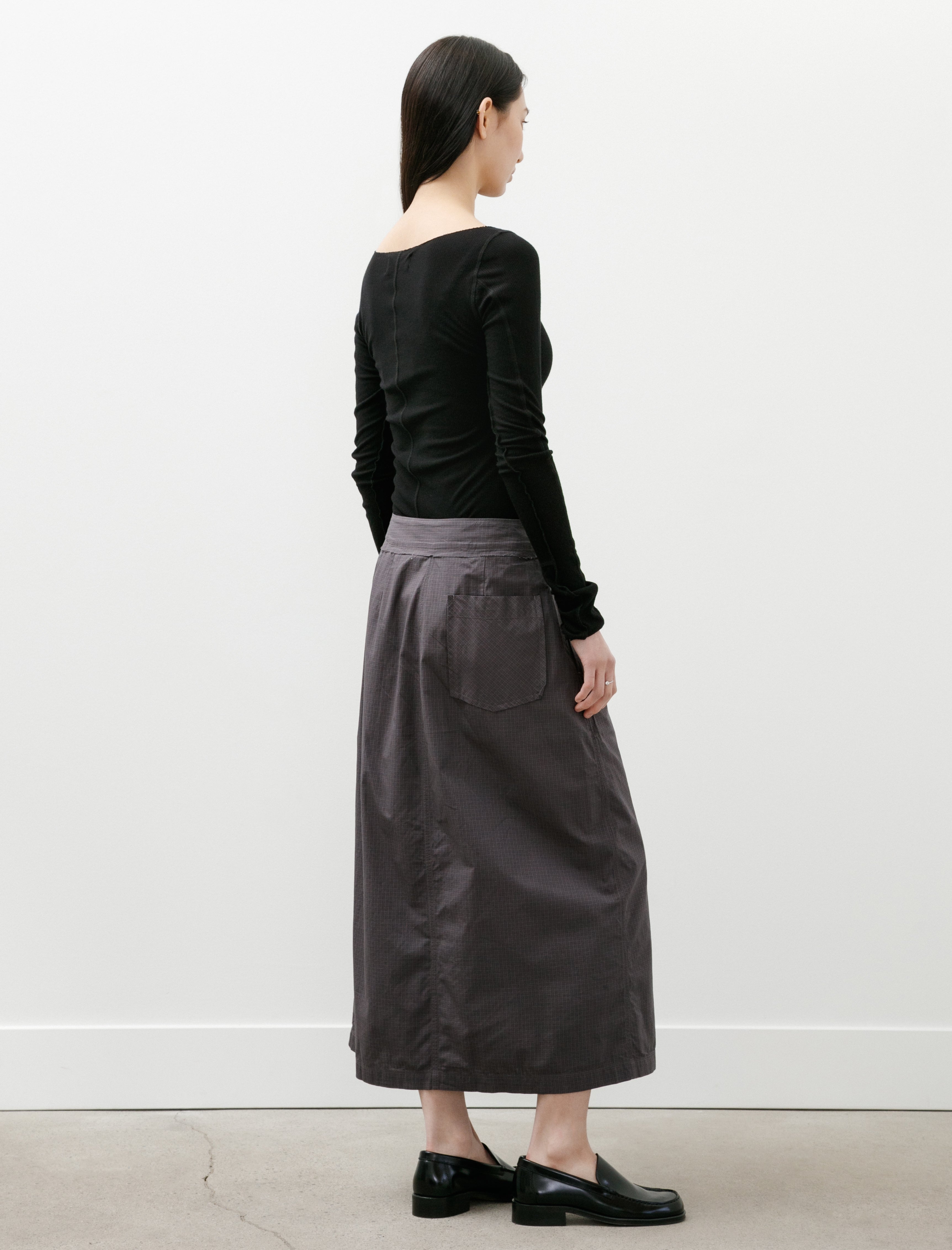 mfpen Classic Wrap Skirt Mushroom Micro Check Poplin