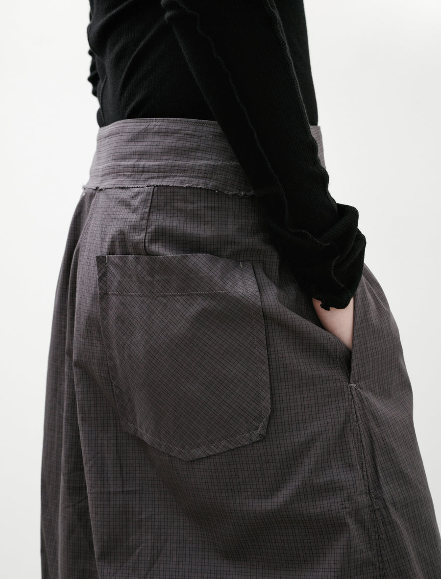 Classic Wrap Skirt Mushroom Micro Check Poplin - Image 7