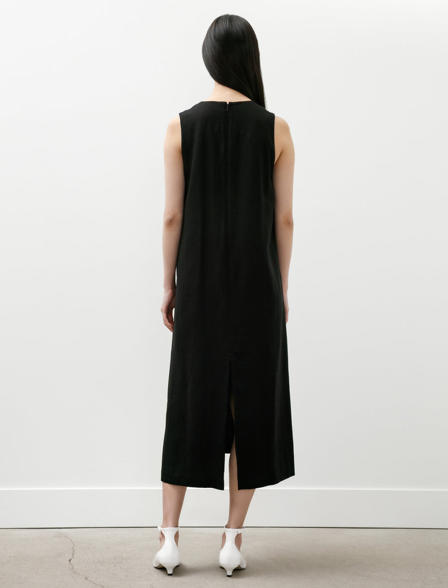 Viscose Cupro Back Satin Sleeveless Dress Black - Image 3