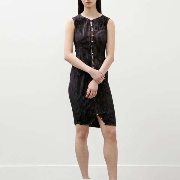 Azur Plissé Silk Buttoned Tank Short Dress Charcoal – Neighbour