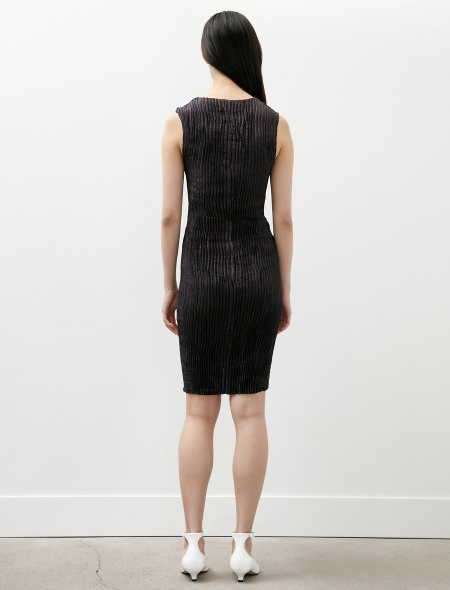 Plissé Silk Buttoned Tank Short Dress Charcoal - Image 4
