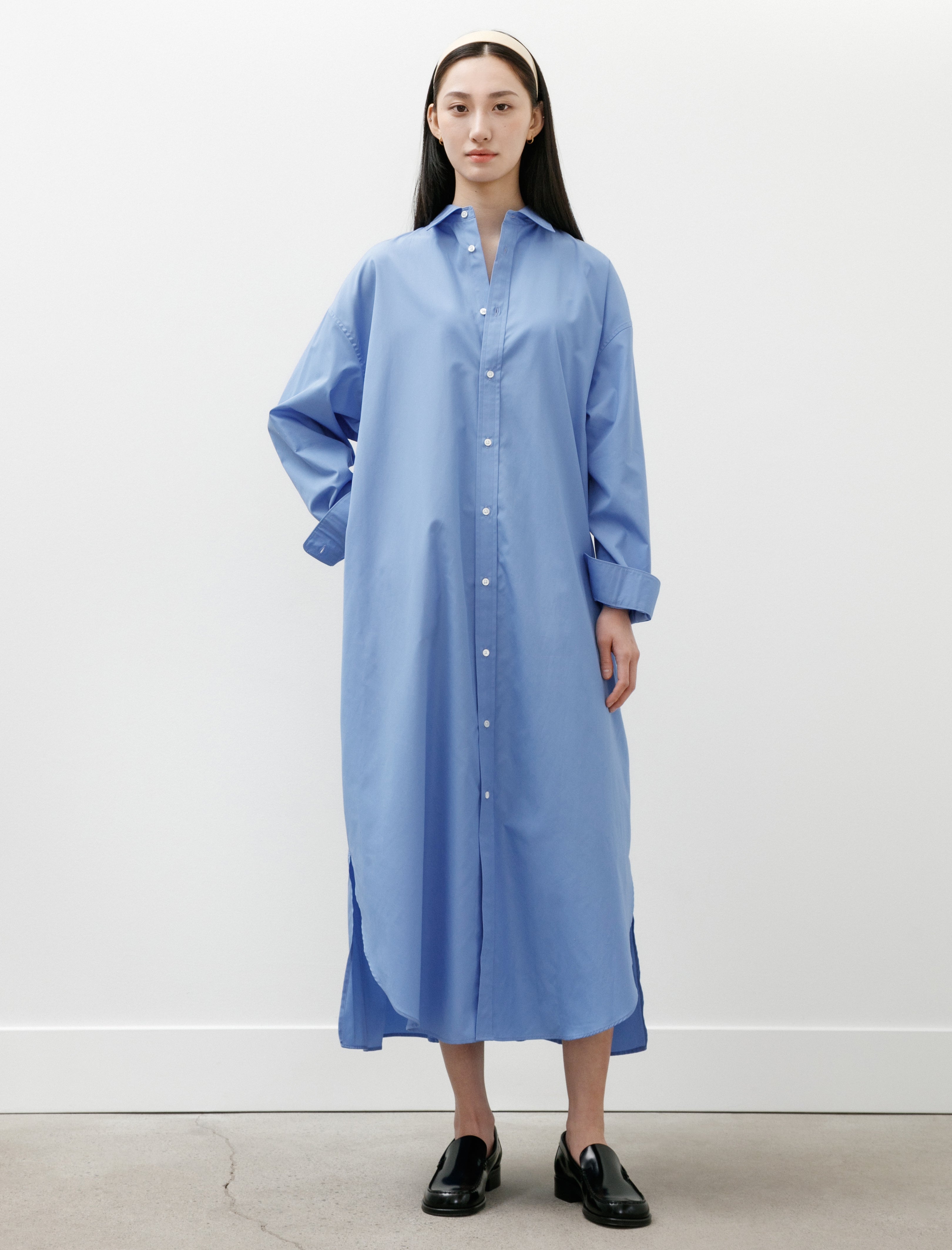 Graphpaper High Count Broad Oversized Regular Collar Shirt Dress Blue