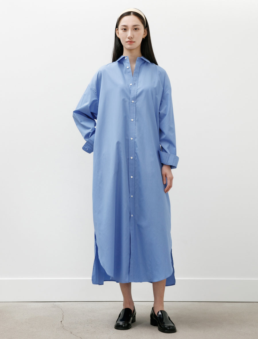 High Count Broad Oversized Regular Collar Shirt Dress Blue - Image 1