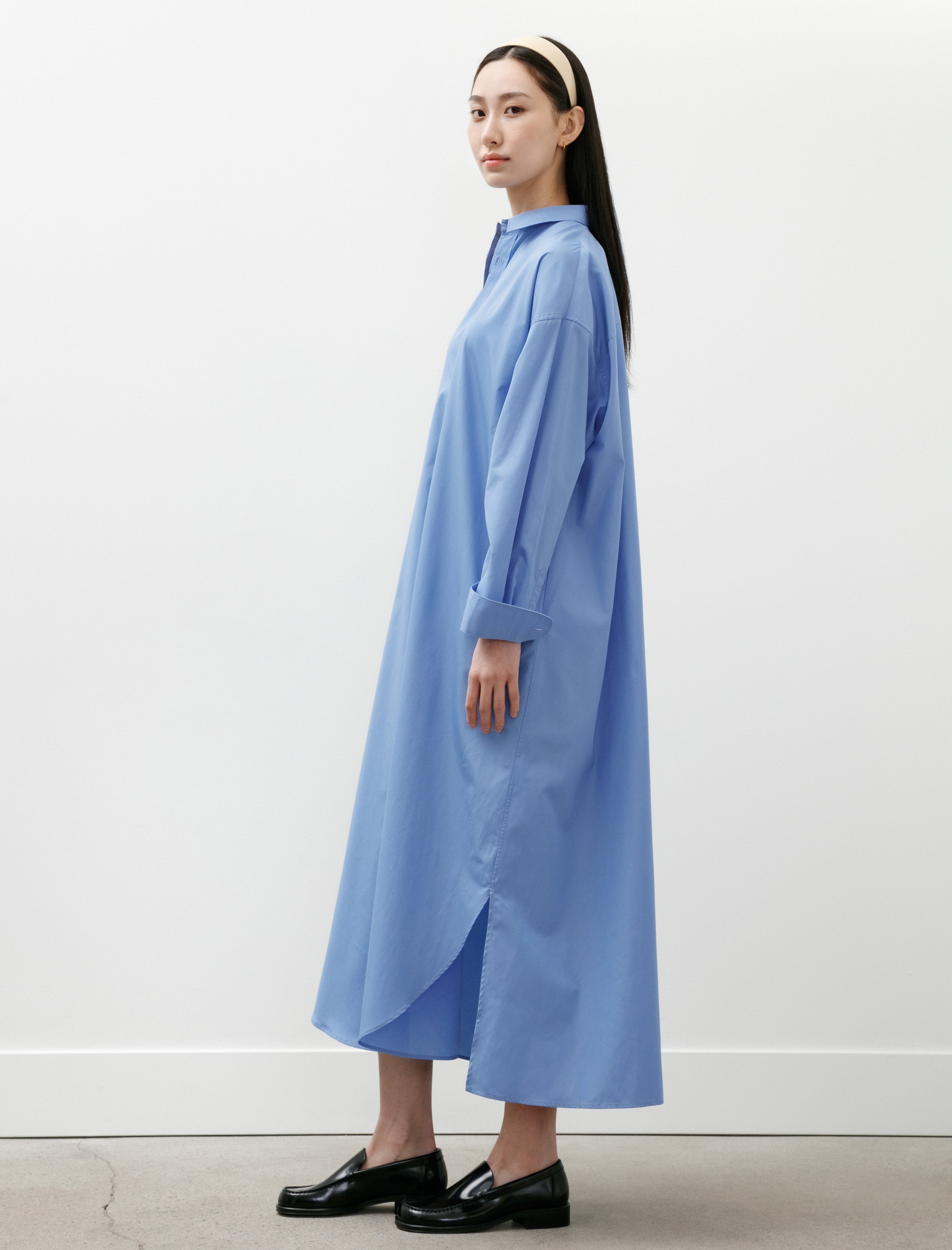 Graphpaper High Count Broad Oversized Regular Collar Shirt Dress Blue