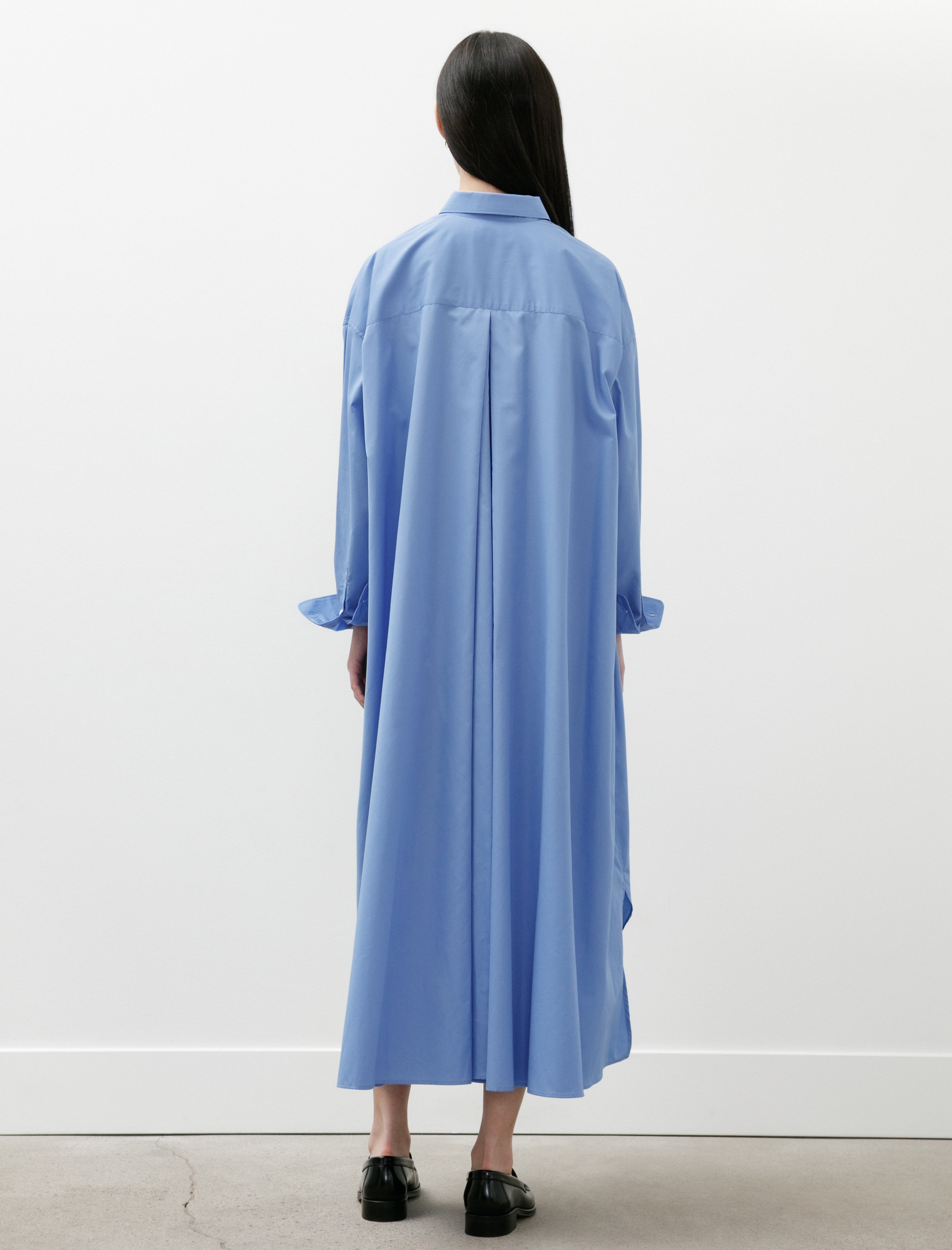 Graphpaper High Count Broad Oversized Regular Collar Shirt Dress Blue
