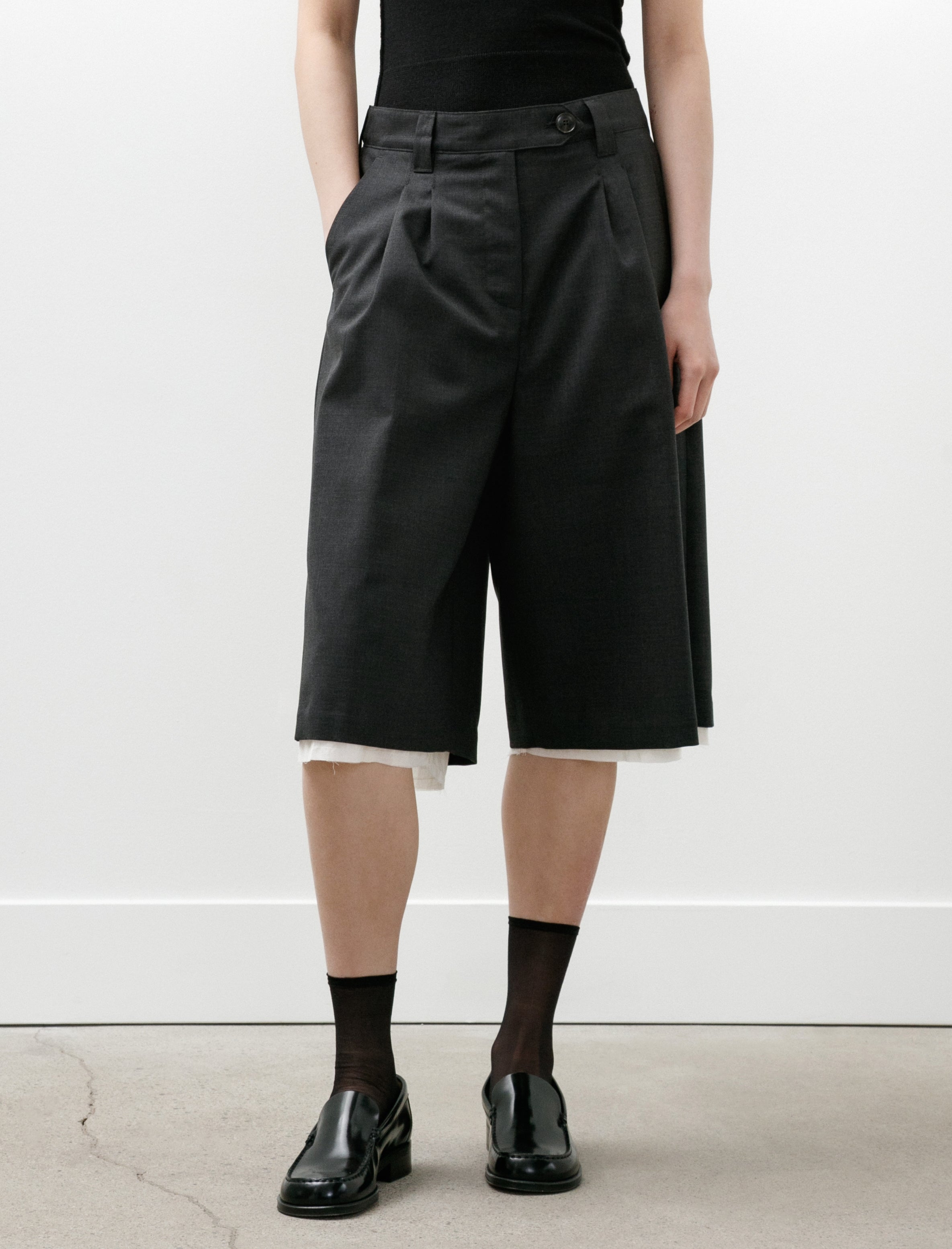 mfpen Slash Shorts Dark Grey Tropical Wool